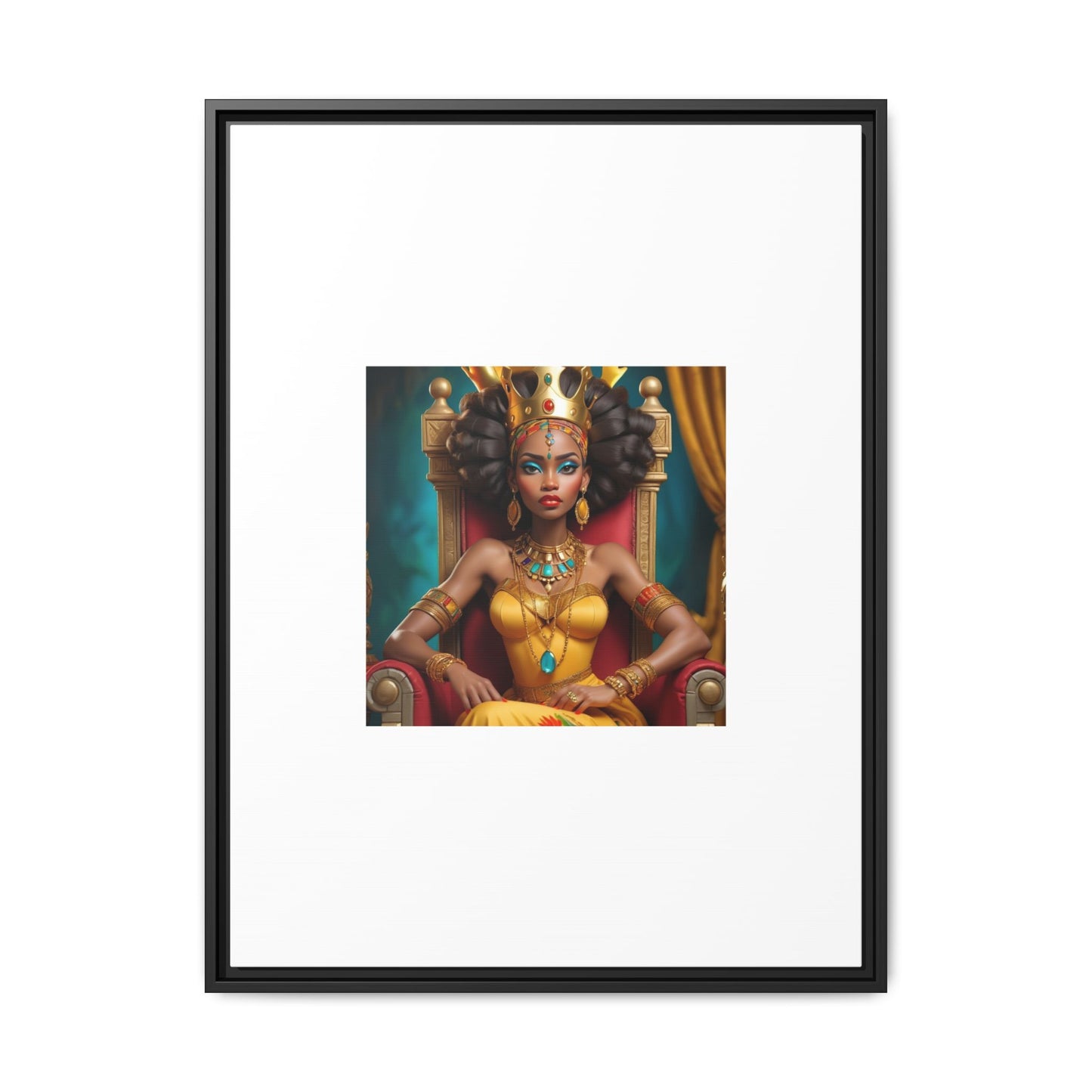 Framed Matte Canvas Art — Regal African Queen Portrait