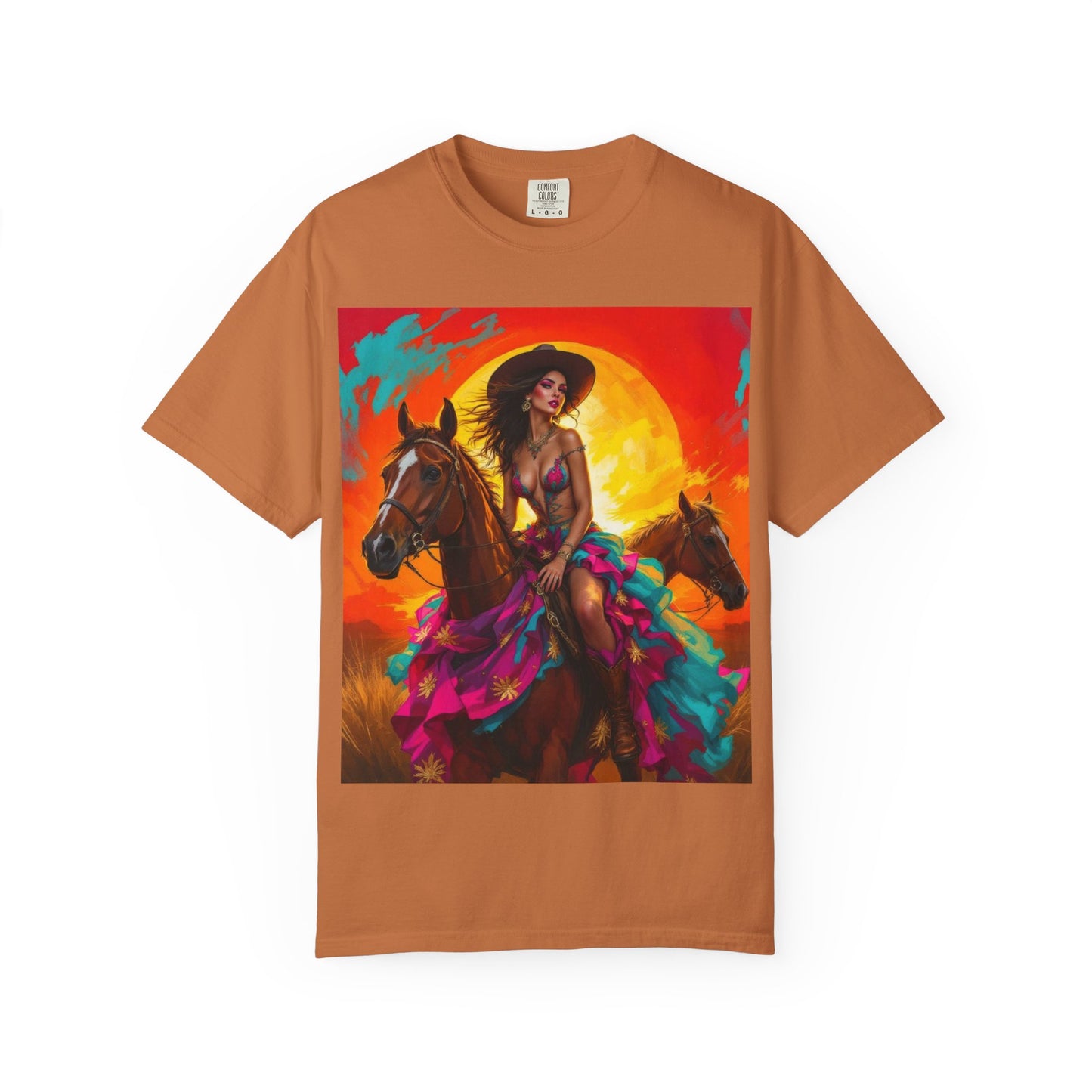 Cowgirl Sunset T-Shirt — Vibrant Western Horse Art Tee