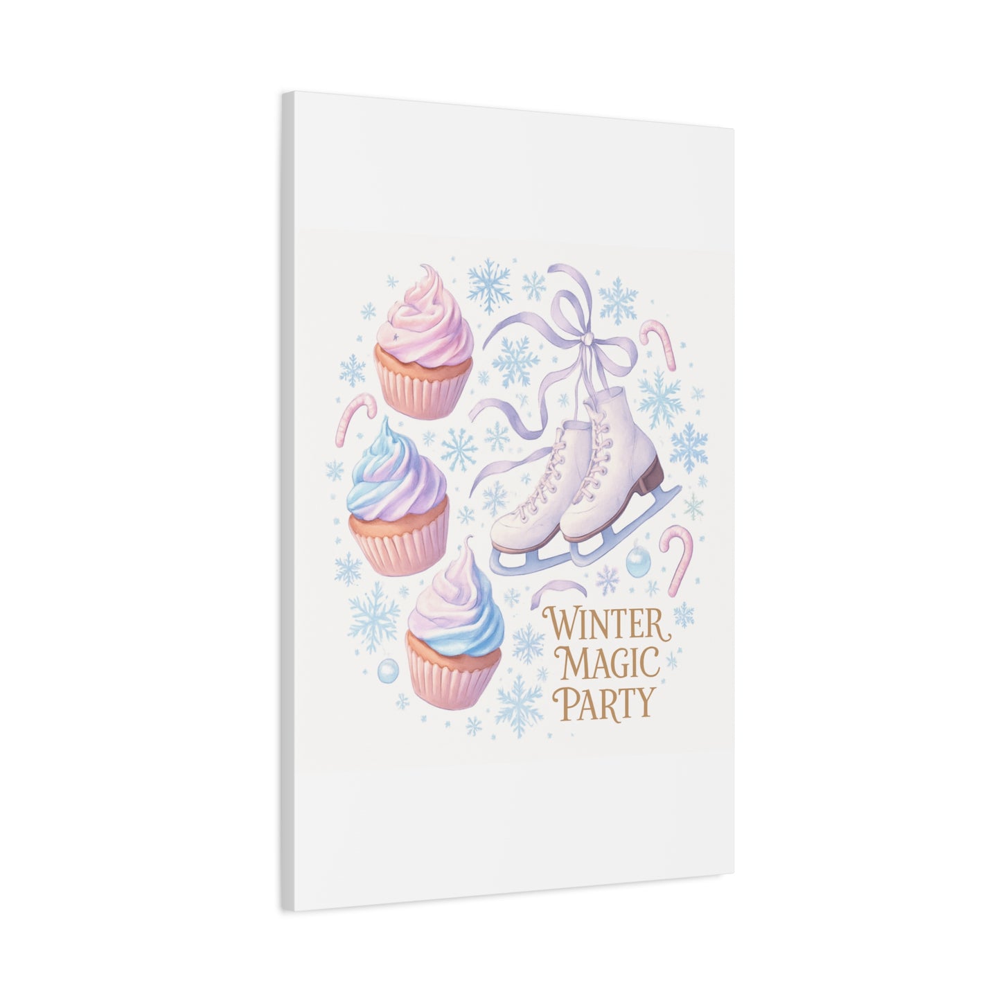 Winter Magic Party Canvas — Ice Skates & Cupcakes Matte Wall Art
