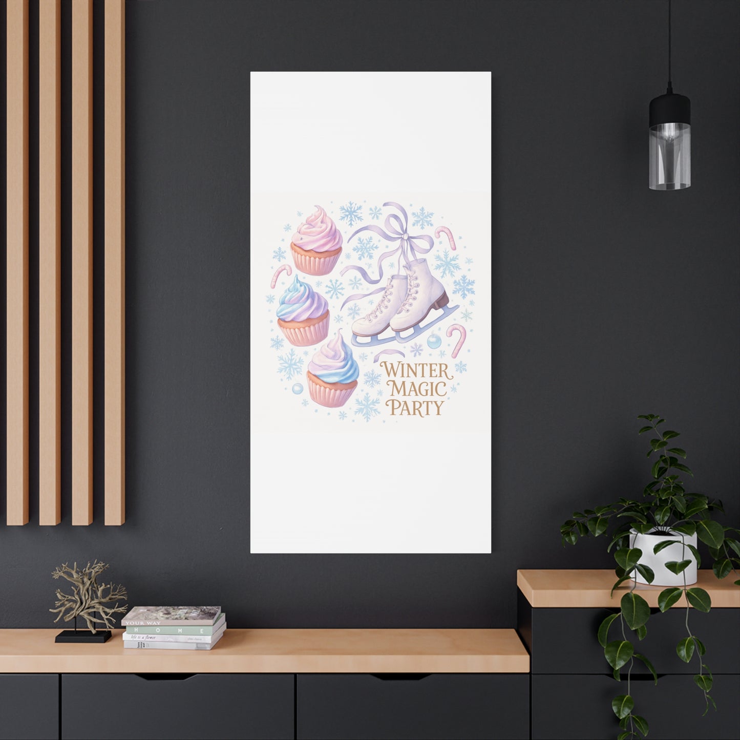 Winter Magic Party Canvas — Ice Skates & Cupcakes Matte Wall Art