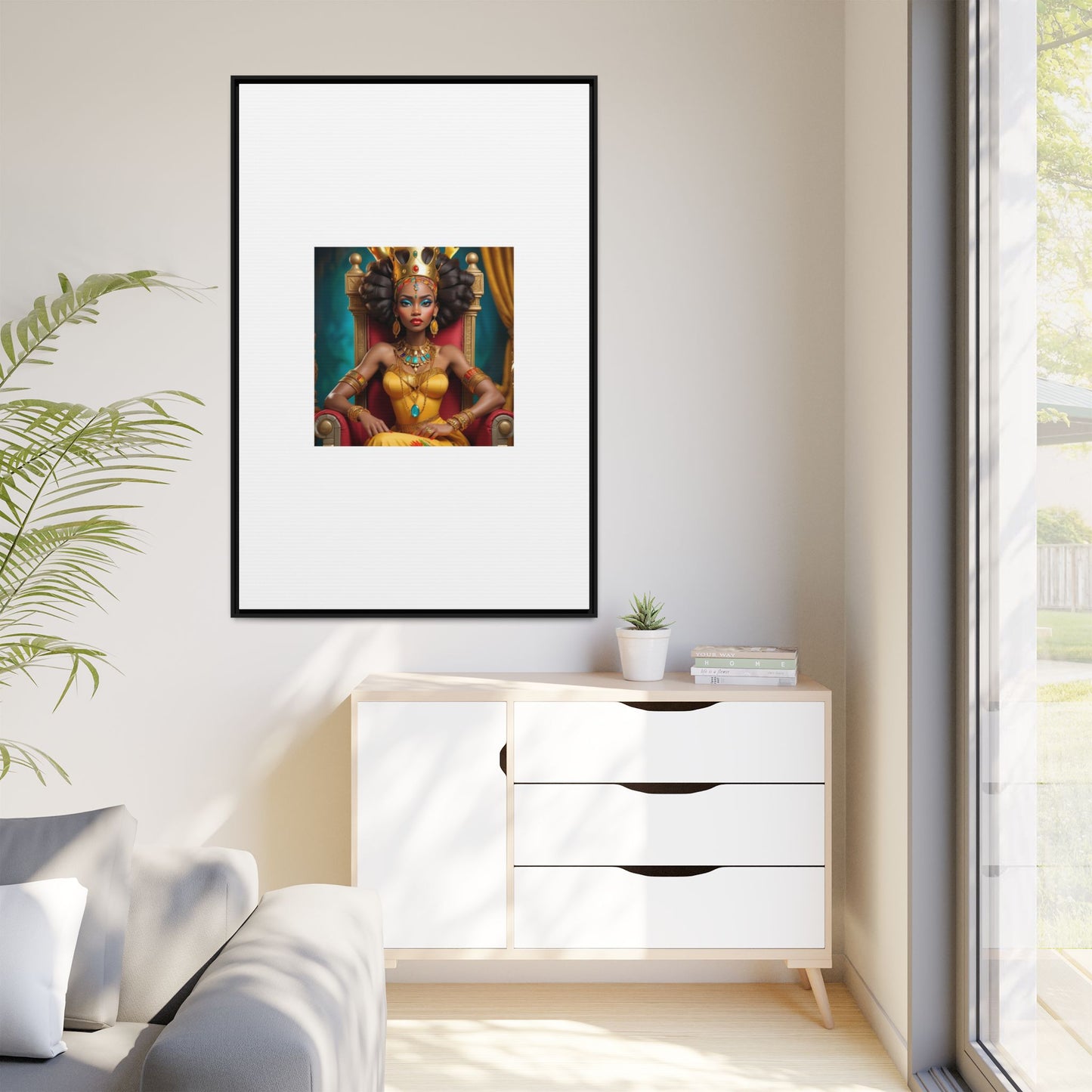 Framed Matte Canvas Art — Regal African Queen Portrait