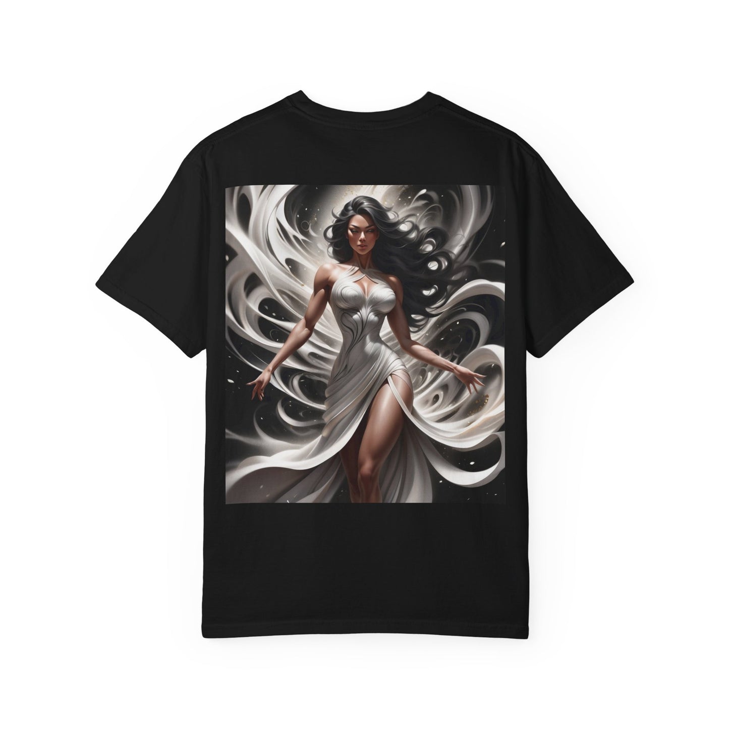 Goddess Art T-Shirt — Elegant White-Draped Fantasy Woman Print