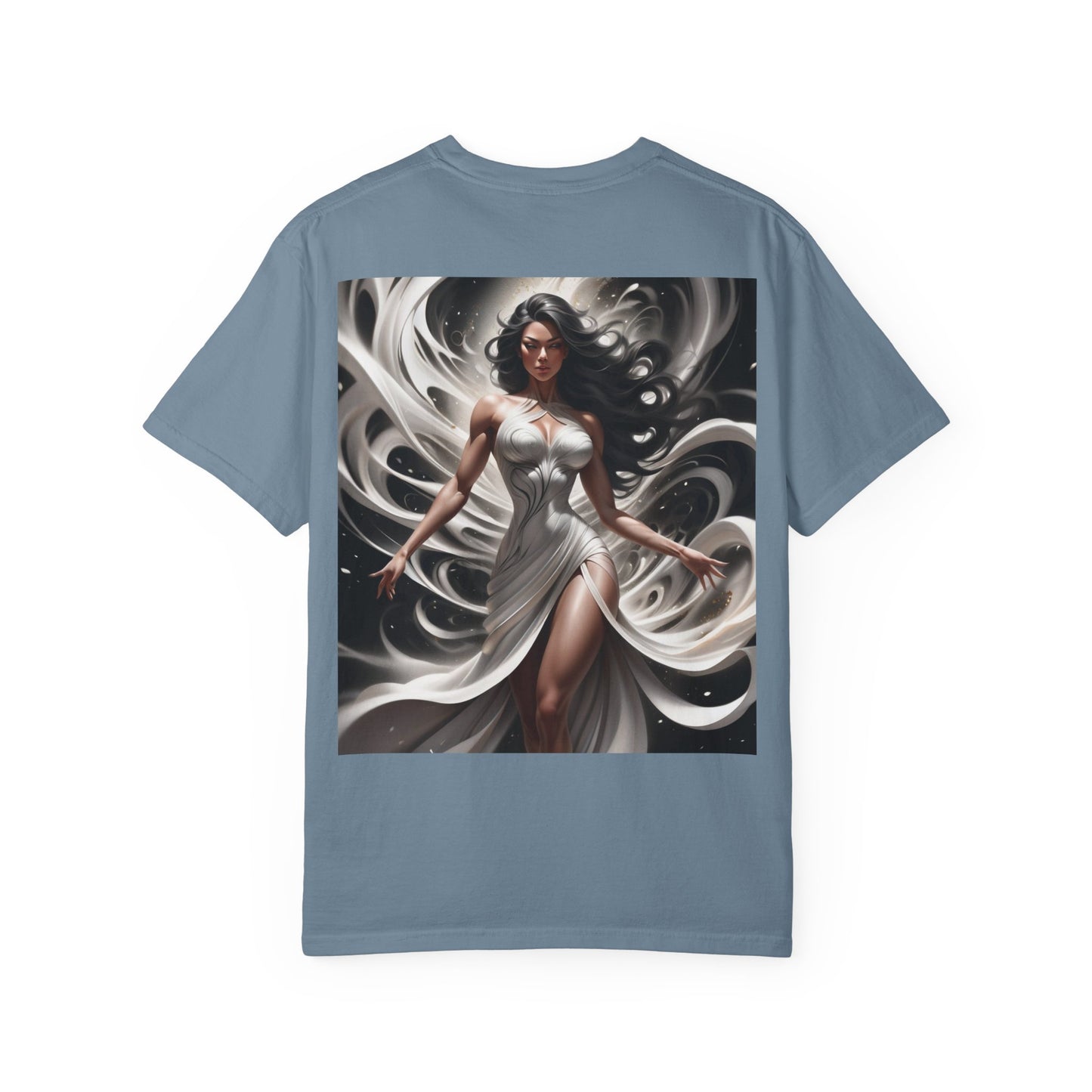 Goddess Art T-Shirt — Elegant White-Draped Fantasy Woman Print