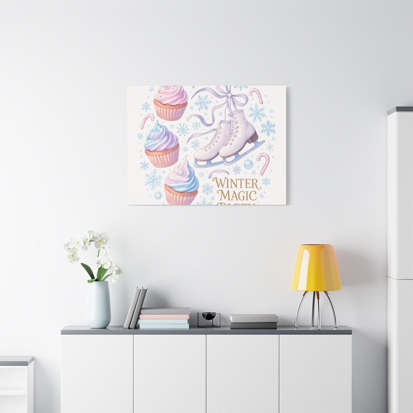 Winter Magic Party Canvas — Ice Skates & Cupcakes Matte Wall Art