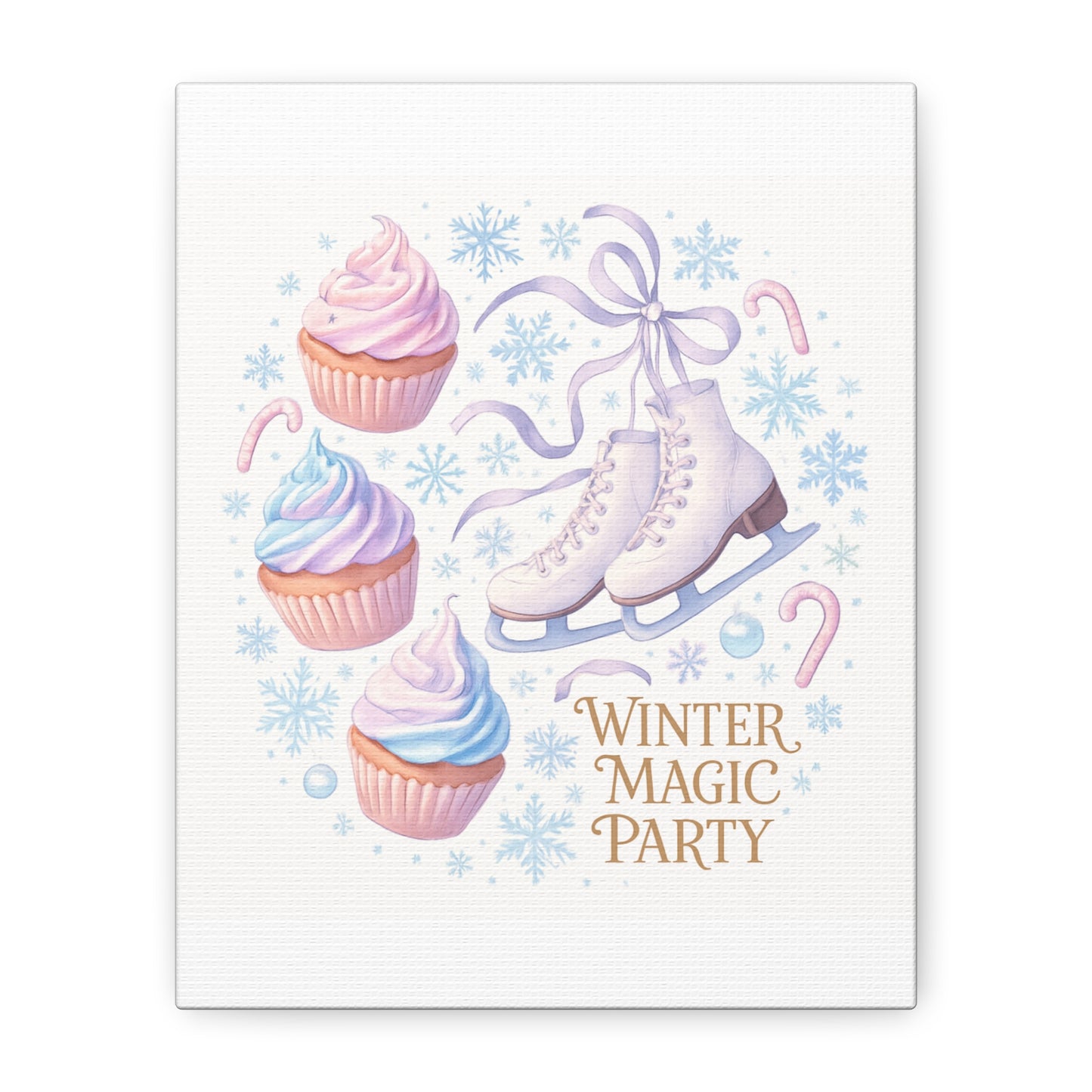 Winter Magic Party Canvas — Ice Skates & Cupcakes Matte Wall Art