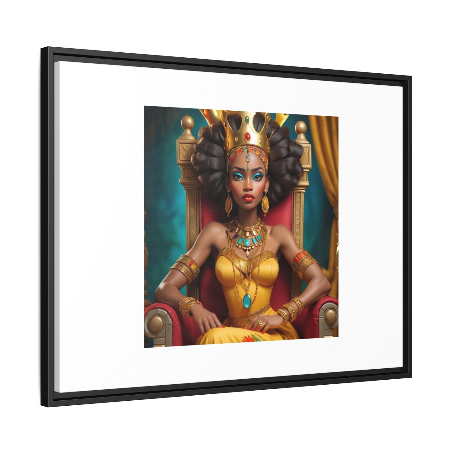 Framed Matte Canvas Art — Regal African Queen Portrait