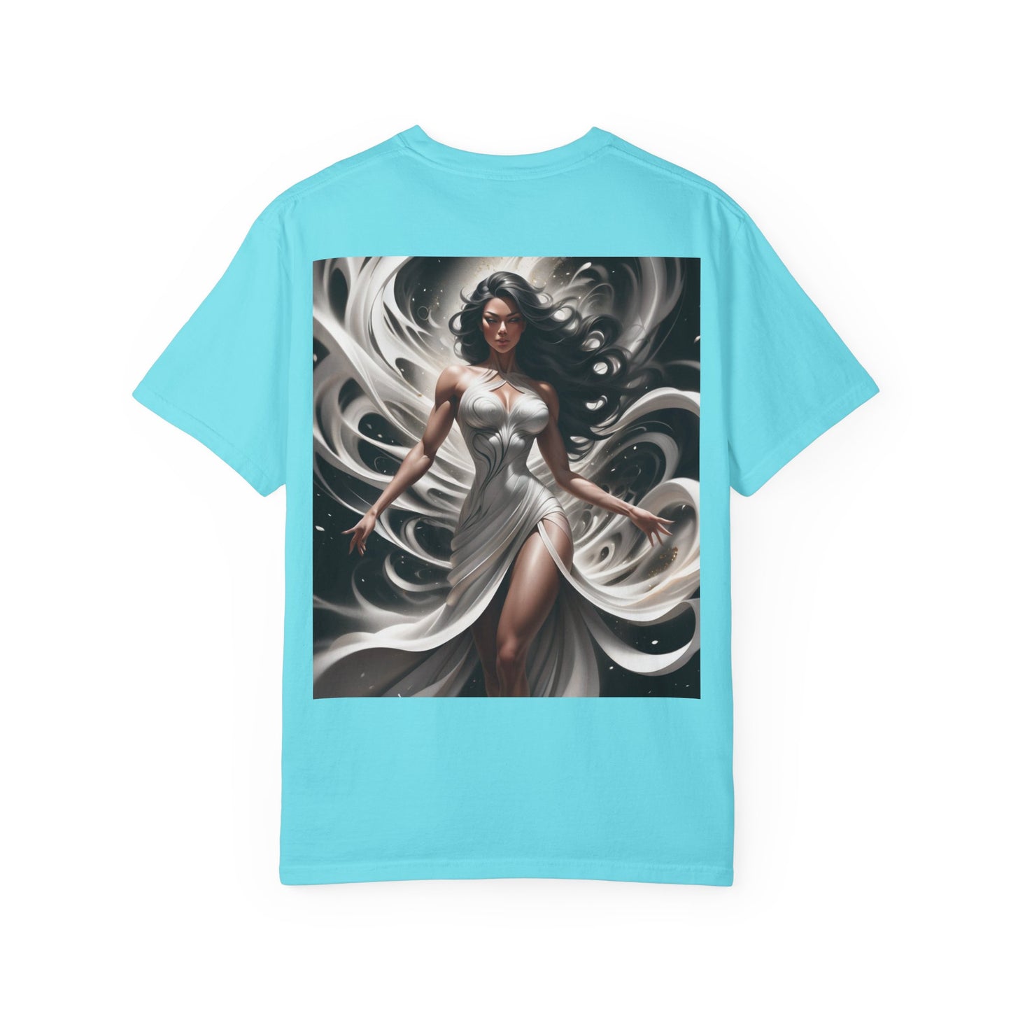 Goddess Art T-Shirt — Elegant White-Draped Fantasy Woman Print