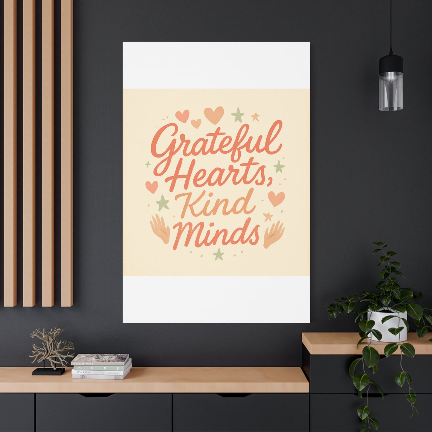 Grateful Hearts Kind Minds Canvas Wall Art — Inspirational Quote Matte Canvas
