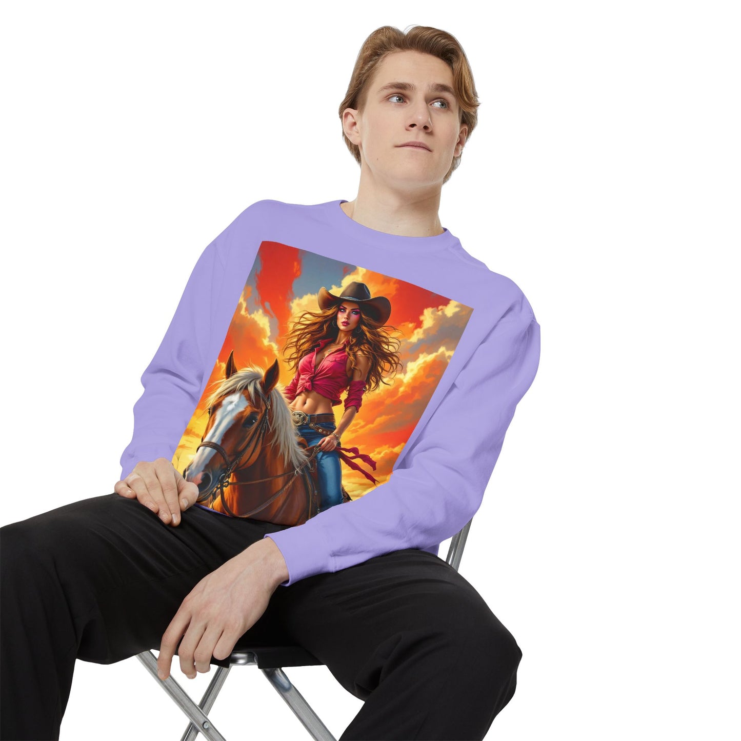 Cowgirl Sunset Sweatshirt — Horse Riding Graphic Crewneck