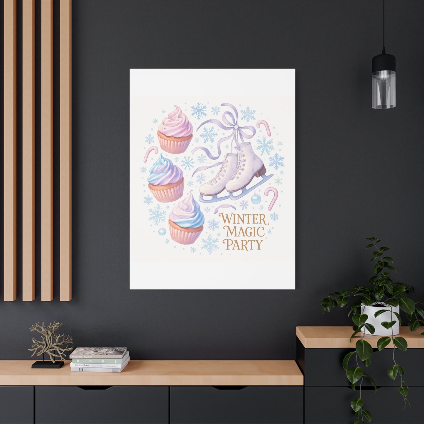 Winter Magic Party Canvas — Ice Skates & Cupcakes Matte Wall Art