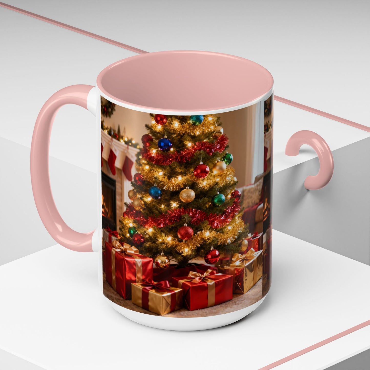 Christmas Living Room Coffee Mug – Festive Tree, Fireplace & Presents Accent Mug (11/15oz)