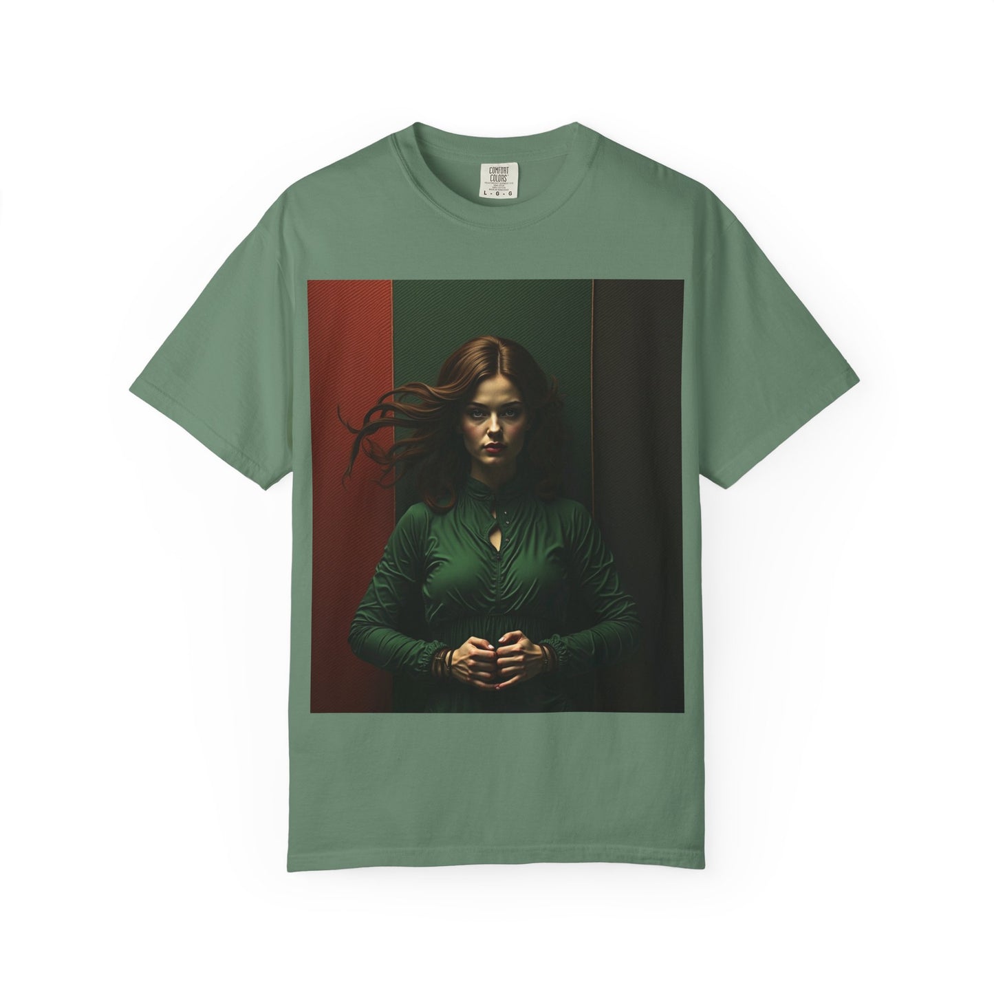 Portrait Photo Tee — Moody Green Woman Graphic T-Shirt