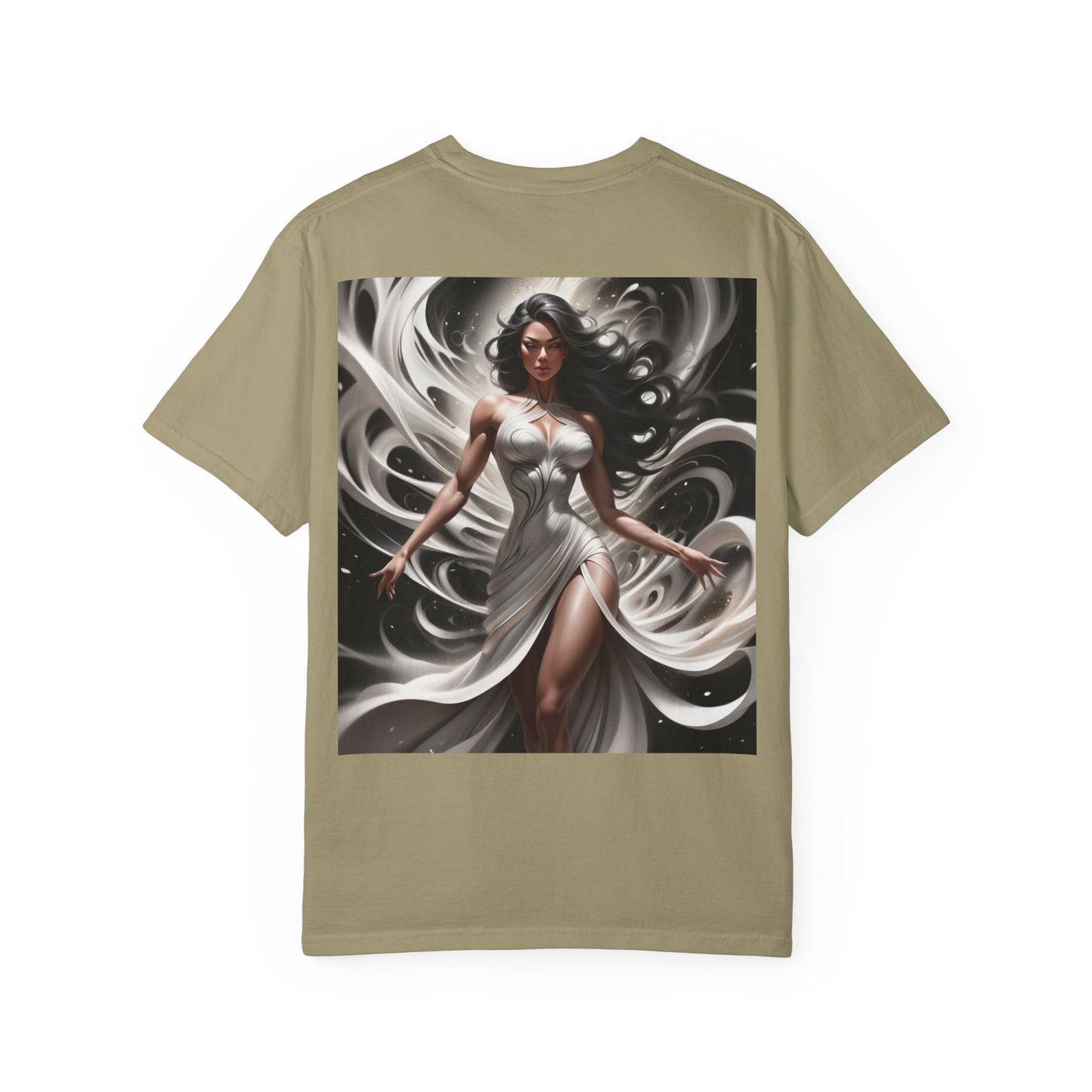 Goddess Art T-Shirt — Elegant White-Draped Fantasy Woman Print