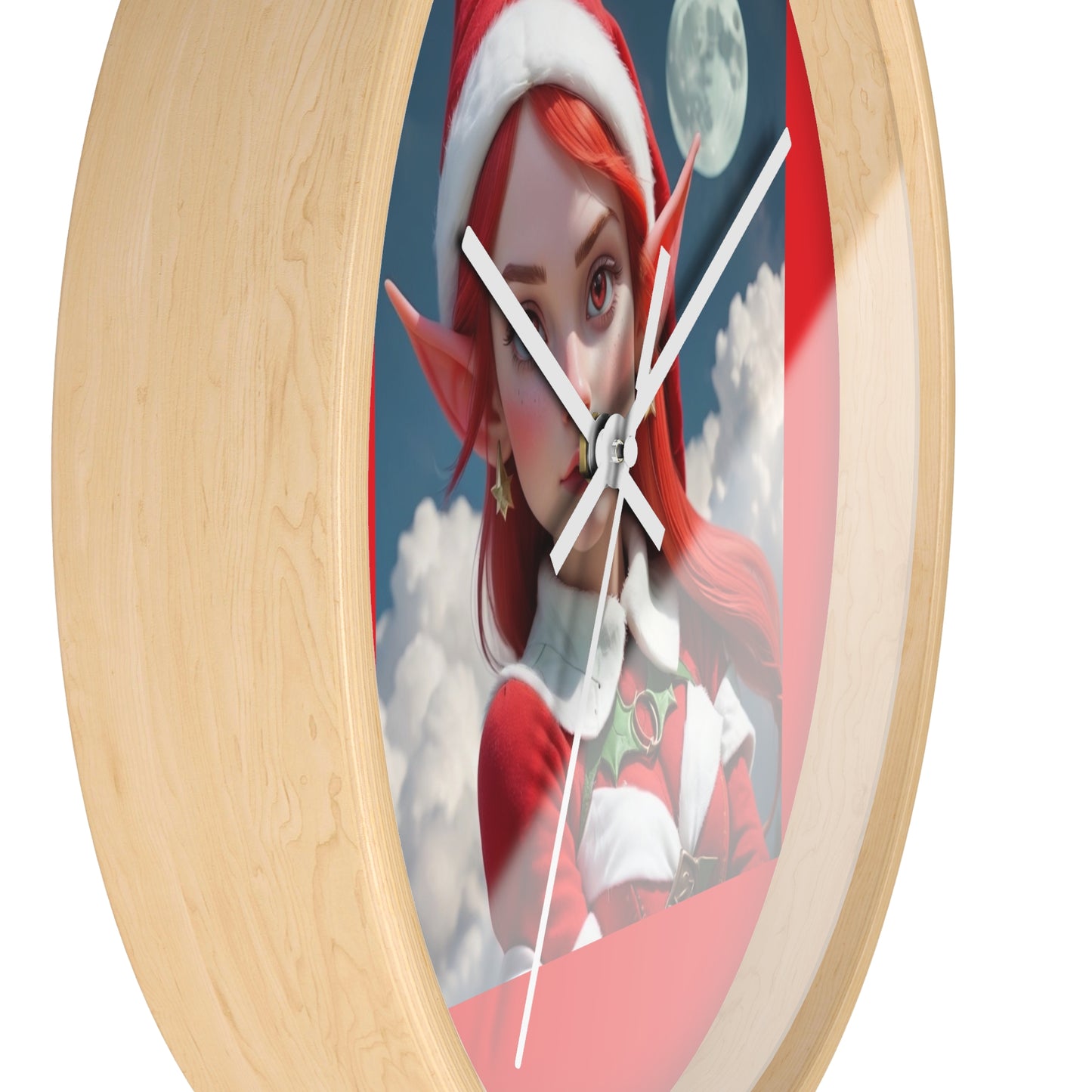 Christmas Elf Wall Clock — Cute Red-Haired Elf Holiday Decor