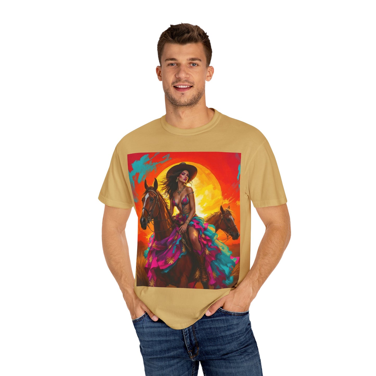 Cowgirl Sunset T-Shirt — Vibrant Western Horse Art Tee