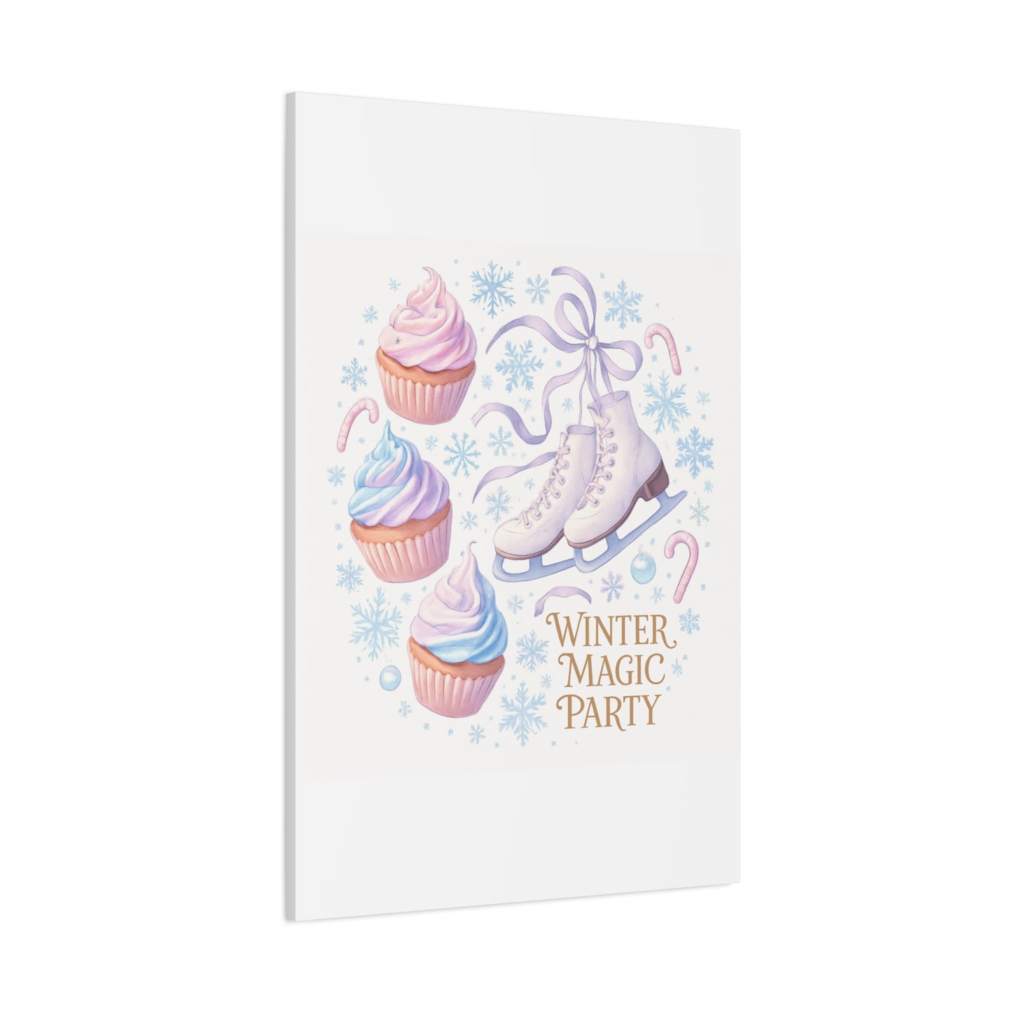 Winter Magic Party Canvas — Ice Skates & Cupcakes Matte Wall Art