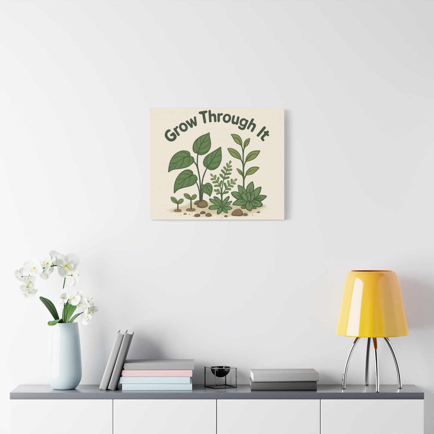 Grow Through It Canvas Wall Art — Botanical Inspirational Quote Matte Print