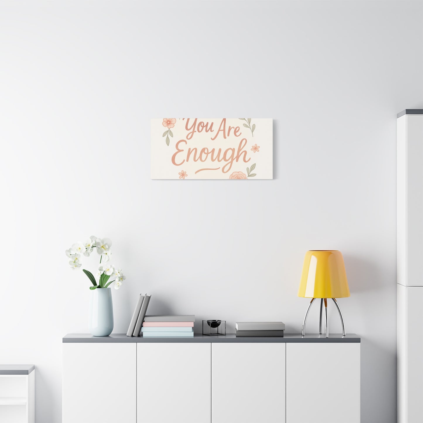 You Are Enough Floral Canvas Wall Art — Inspirational Matte Stretched Canvas
