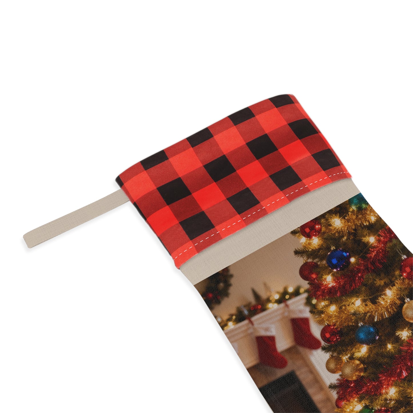 Plaid Cuff Christmas Stocking — Festive Tree & Gifts Holiday Stocking