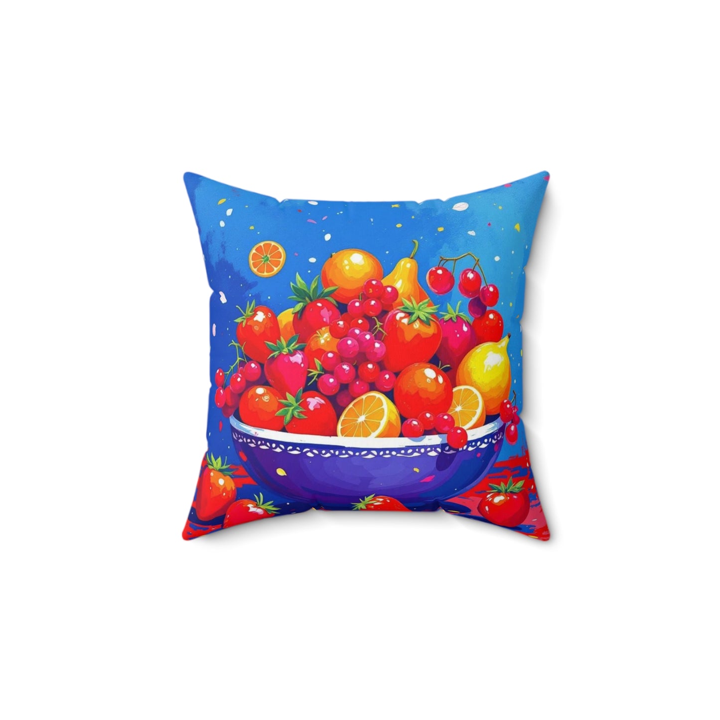 Fruit Bowl Decorative Pillow — Vibrant Still Life Kitchen Cushion