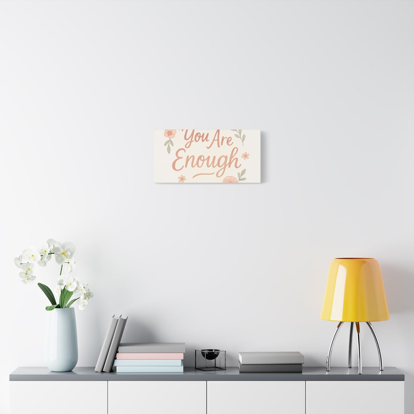 You Are Enough Floral Canvas Wall Art — Inspirational Matte Stretched Canvas