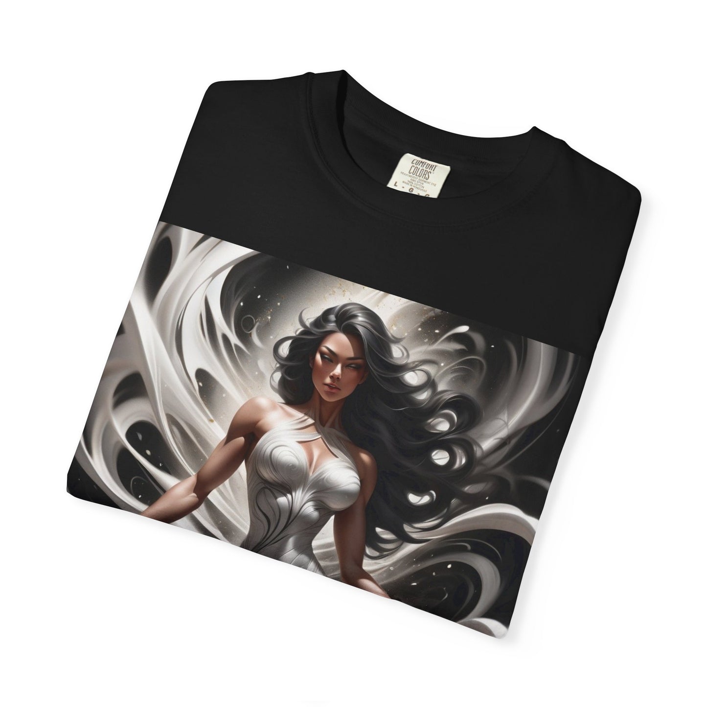 Goddess Art T-Shirt — Elegant White-Draped Fantasy Woman Print