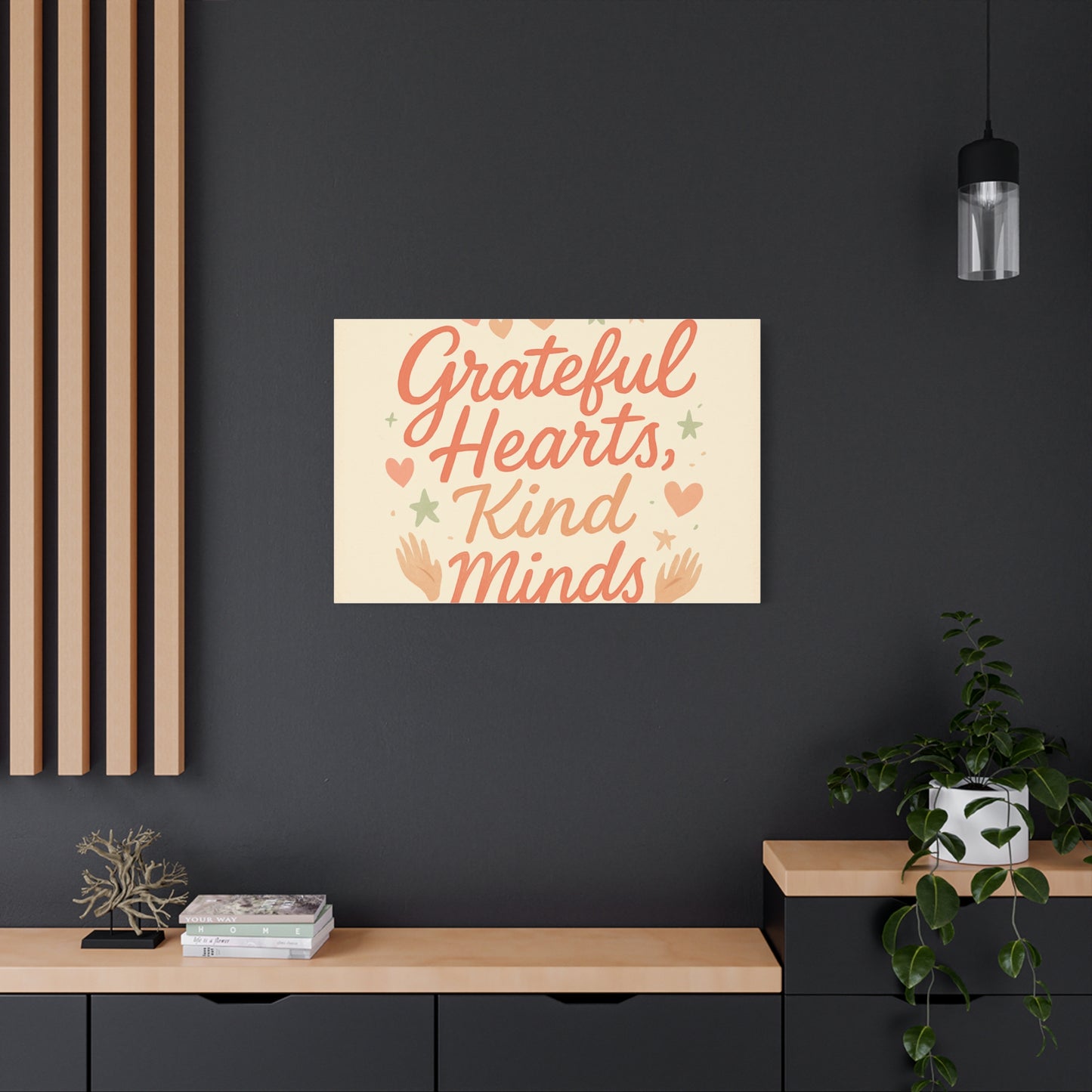 Grateful Hearts Kind Minds Canvas Wall Art — Inspirational Quote Matte Canvas