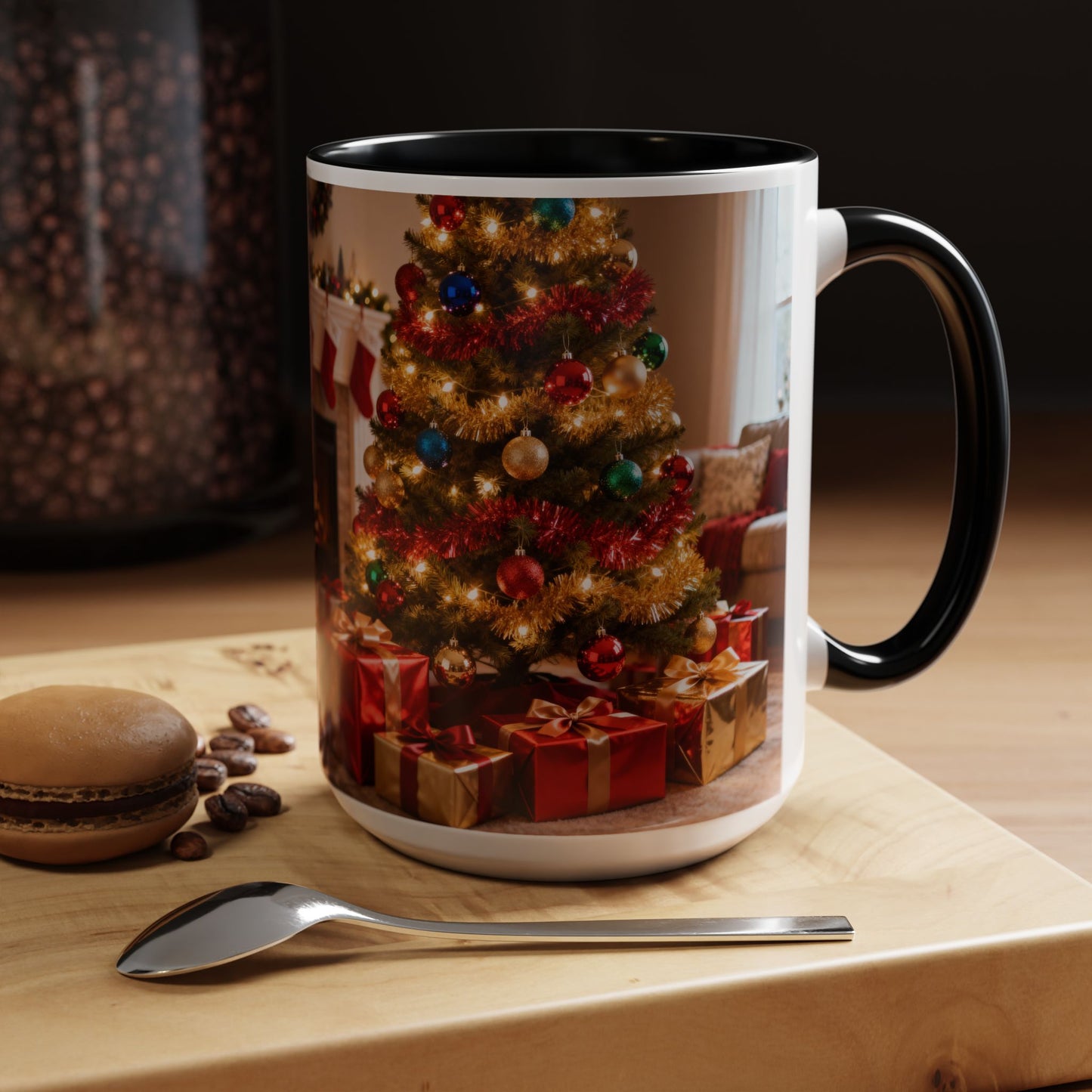 Christmas Living Room Coffee Mug – Festive Tree, Fireplace & Presents Accent Mug (11/15oz)