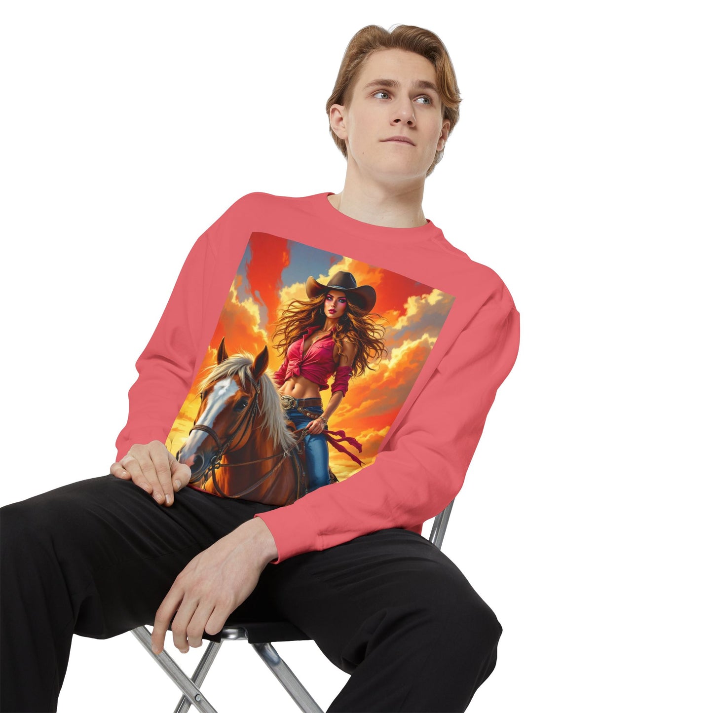 Cowgirl Sunset Sweatshirt — Horse Riding Graphic Crewneck