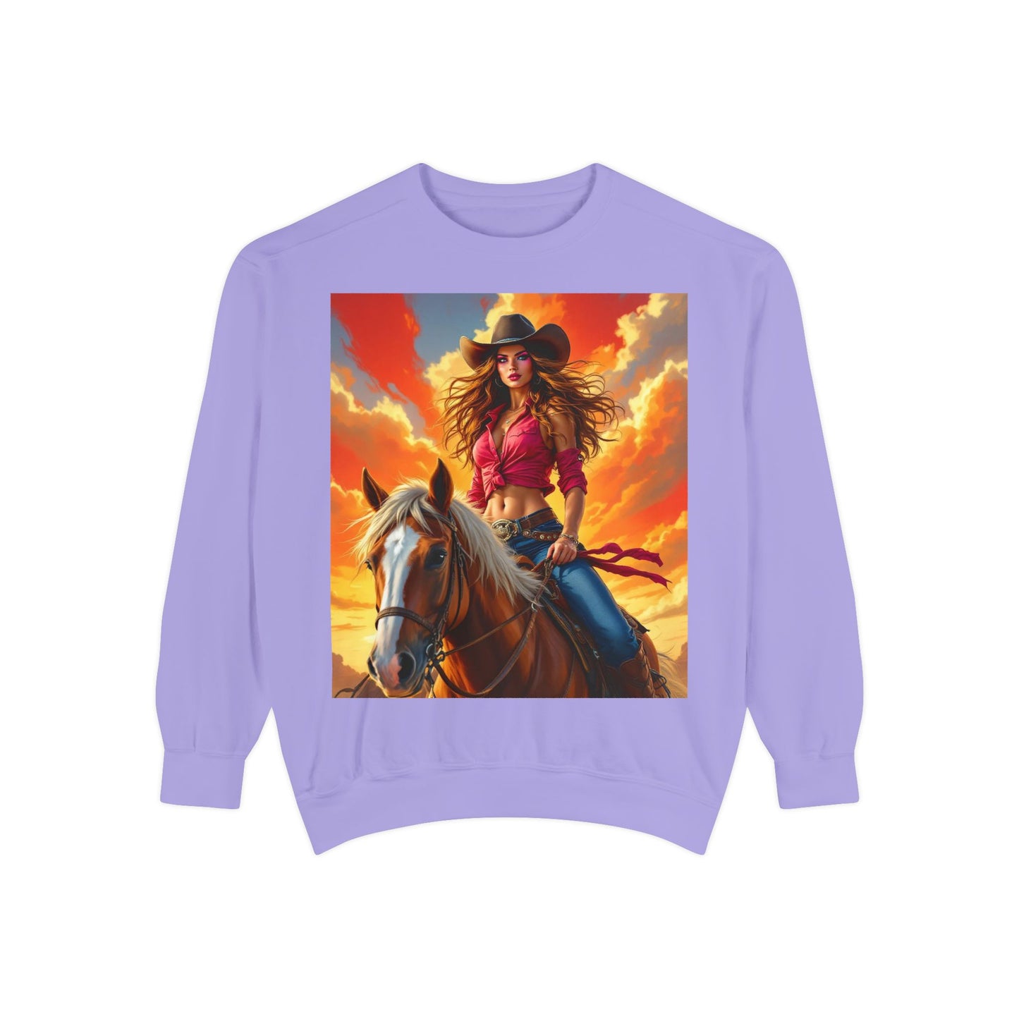 Cowgirl Sunset Sweatshirt — Horse Riding Graphic Crewneck