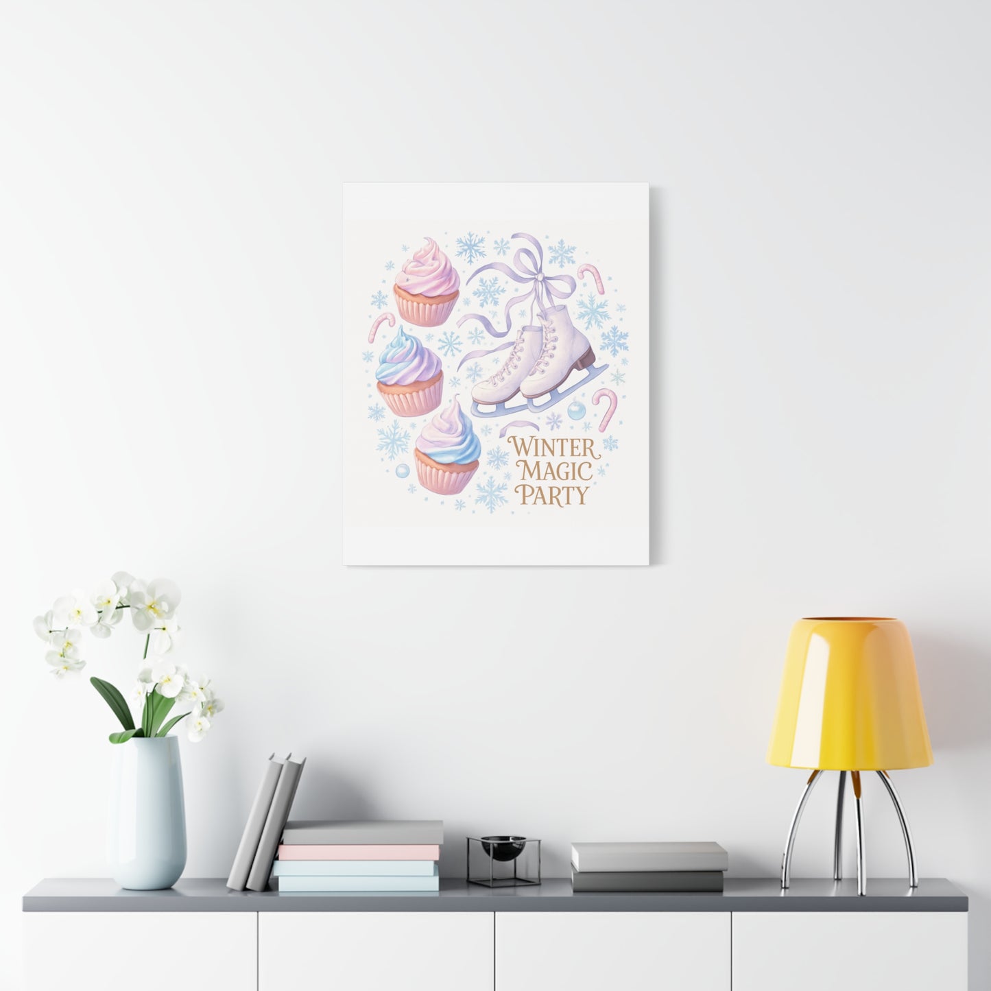 Winter Magic Party Canvas — Ice Skates & Cupcakes Matte Wall Art