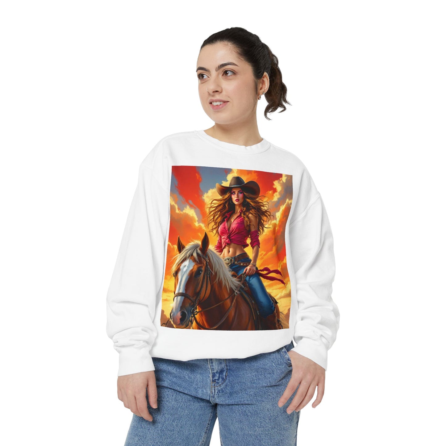 Cowgirl Sunset Sweatshirt — Horse Riding Graphic Crewneck