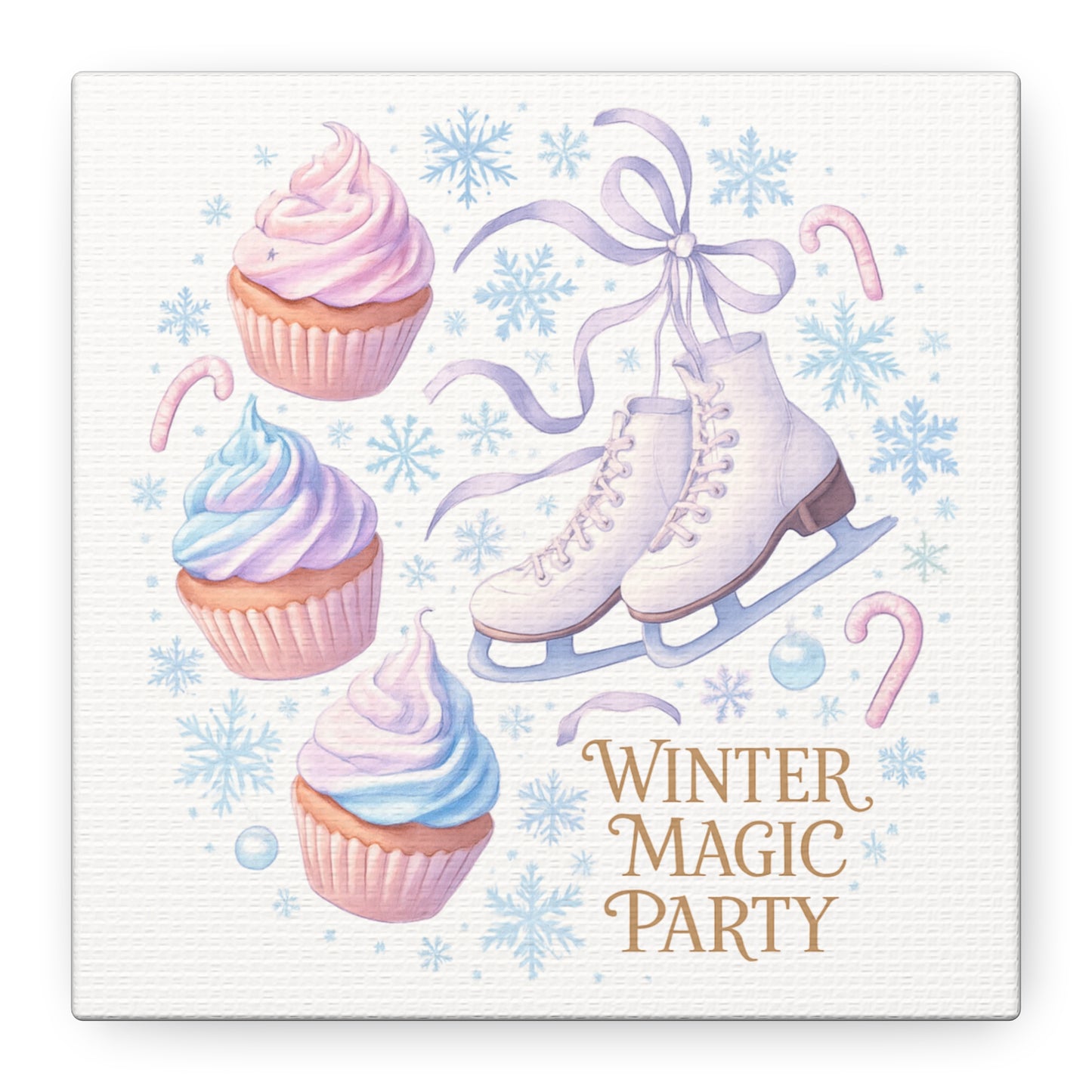 Winter Magic Party Canvas — Ice Skates & Cupcakes Matte Wall Art