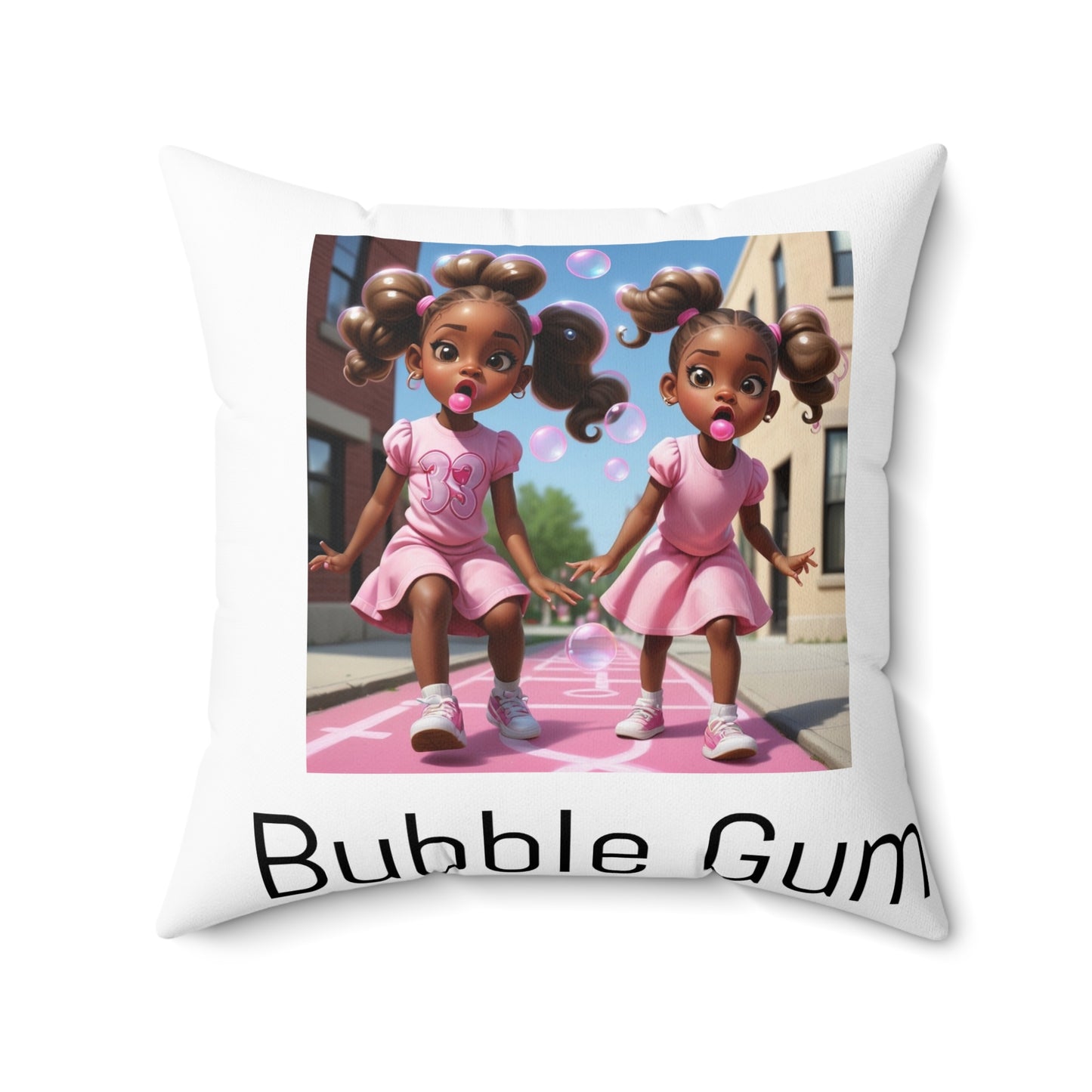 Bubble Gum Sisters Decorative Pillow — Cute Pink Kids Room Throw