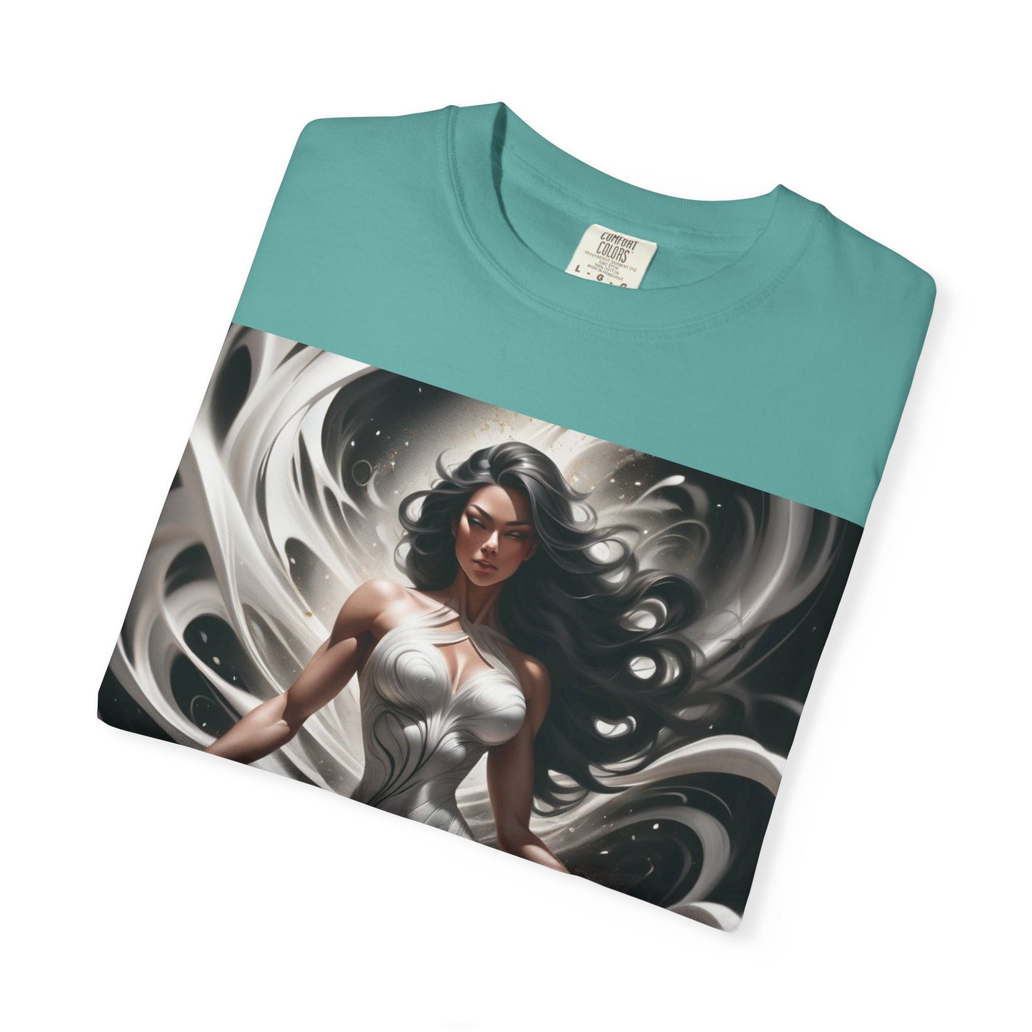 Goddess Art T-Shirt — Elegant White-Draped Fantasy Woman Print