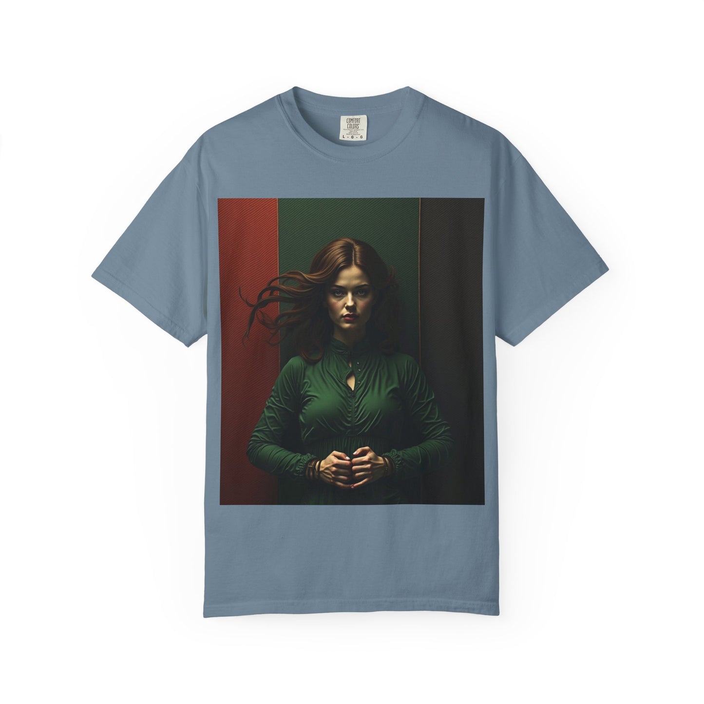 Portrait Photo Tee — Moody Green Woman Graphic T-Shirt