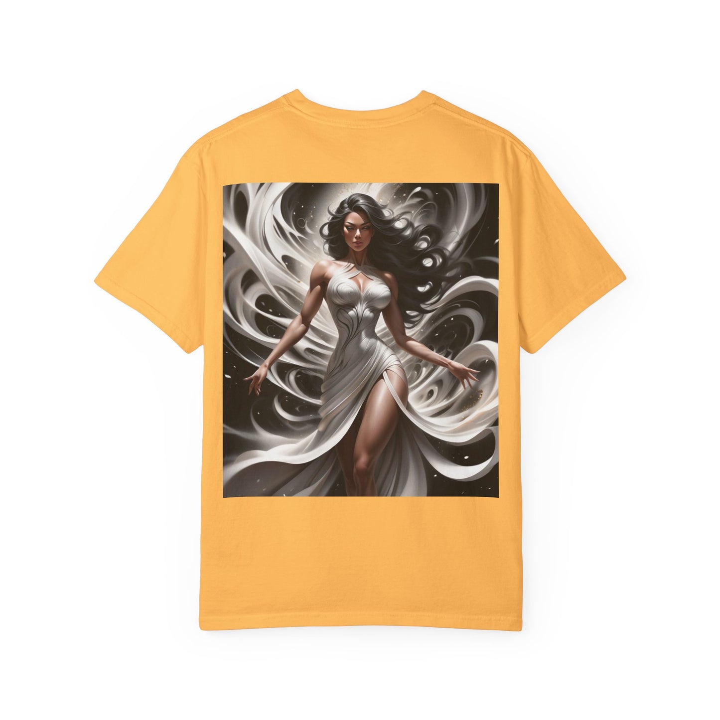 Goddess Art T-Shirt — Elegant White-Draped Fantasy Woman Print