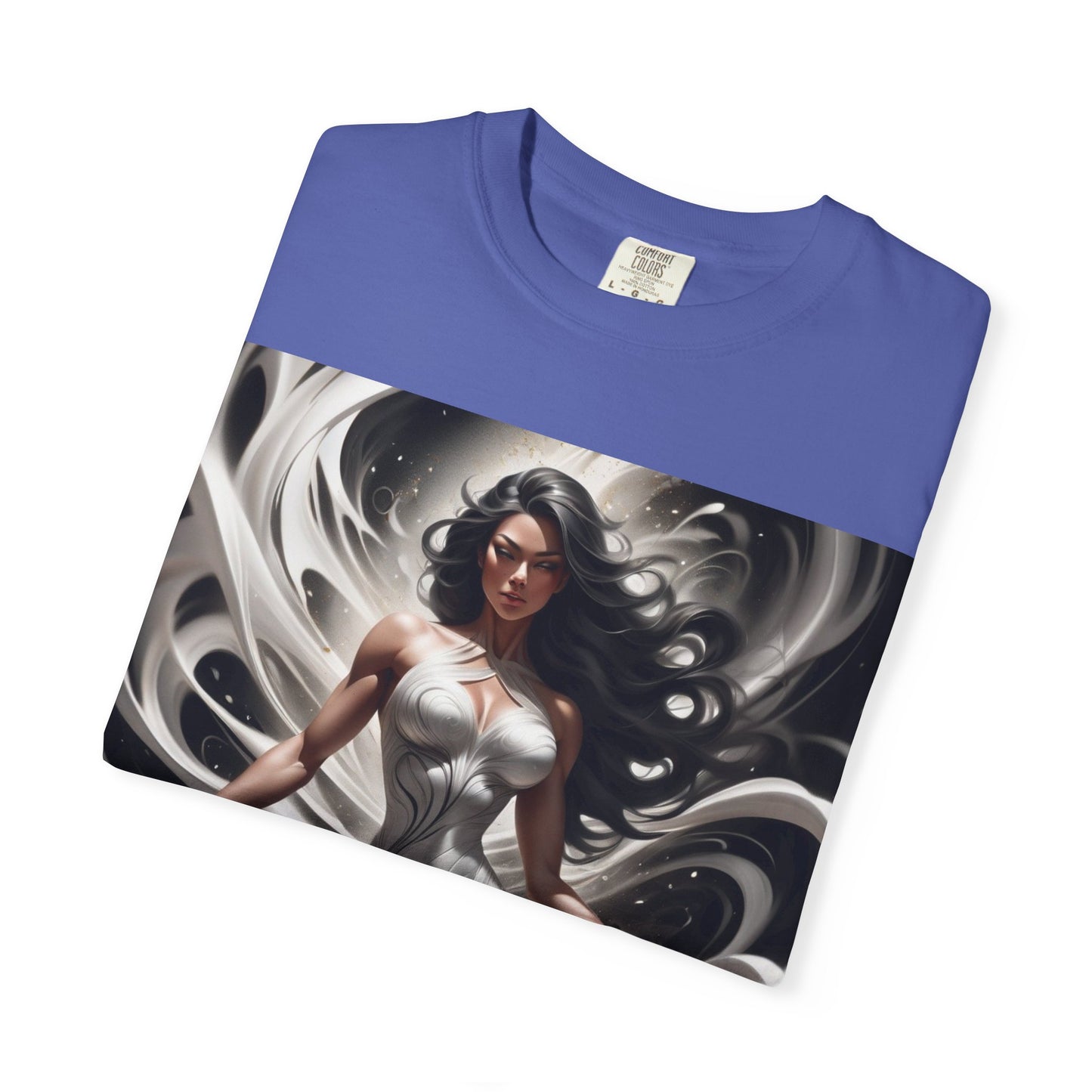 Goddess Art T-Shirt — Elegant White-Draped Fantasy Woman Print
