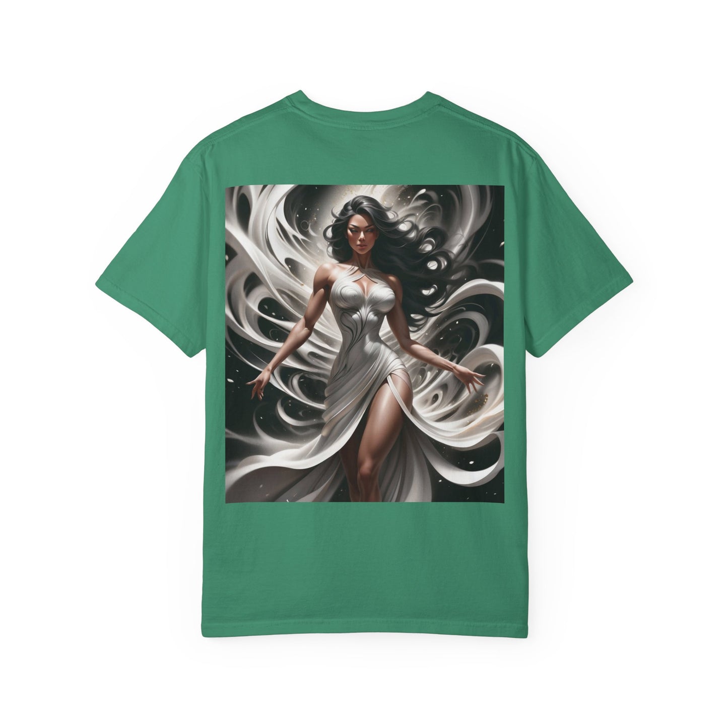 Goddess Art T-Shirt — Elegant White-Draped Fantasy Woman Print