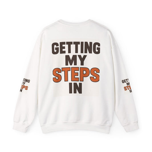 Crewneck Sweatshirt — "Getting My Steps In" Graphic with Kids Playing