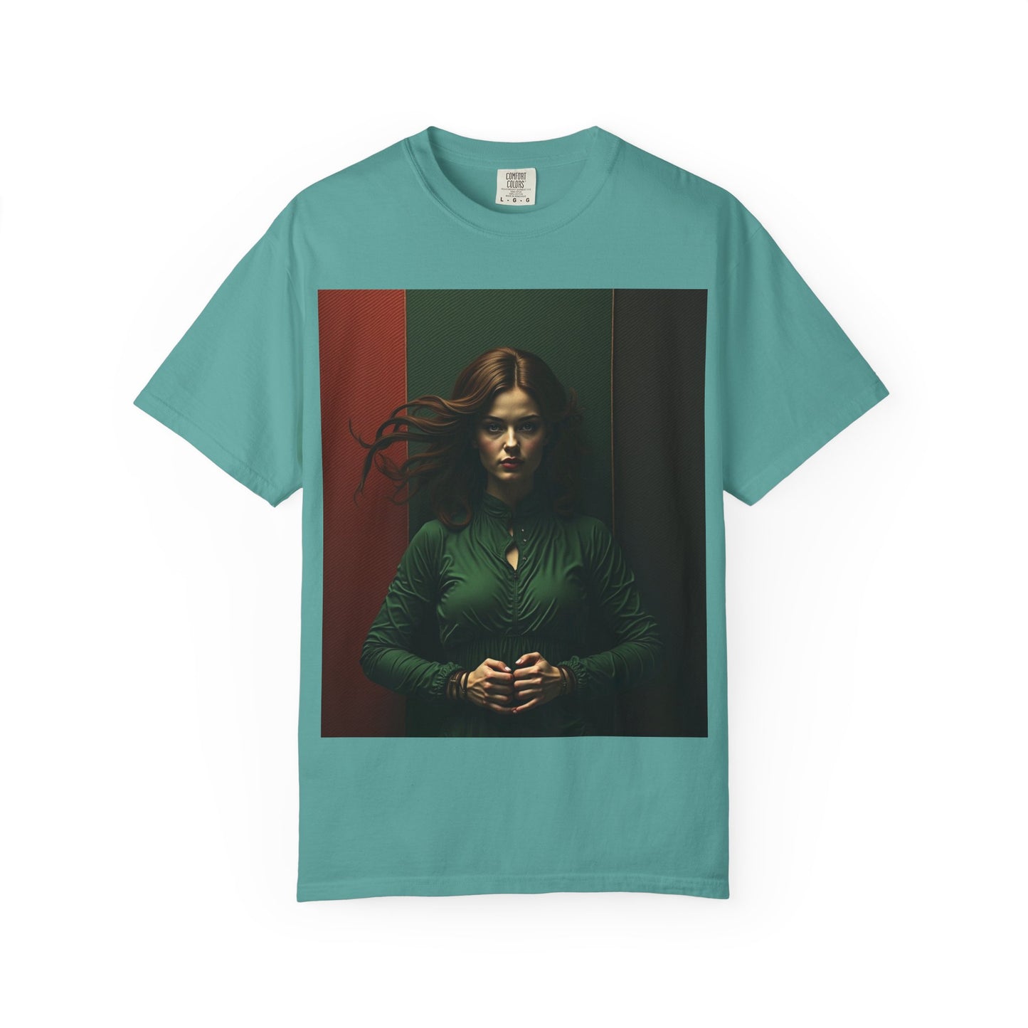 Portrait Photo Tee — Moody Green Woman Graphic T-Shirt