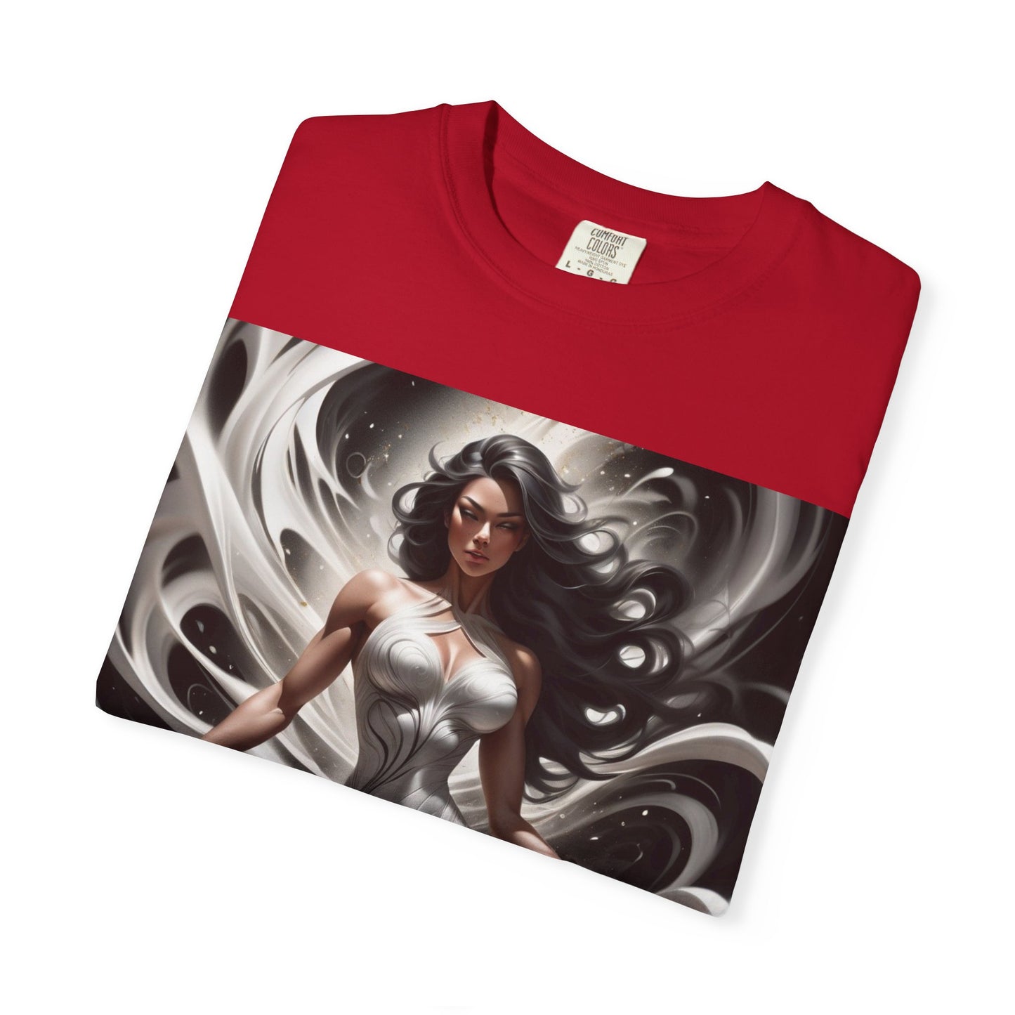 Goddess Art T-Shirt — Elegant White-Draped Fantasy Woman Print