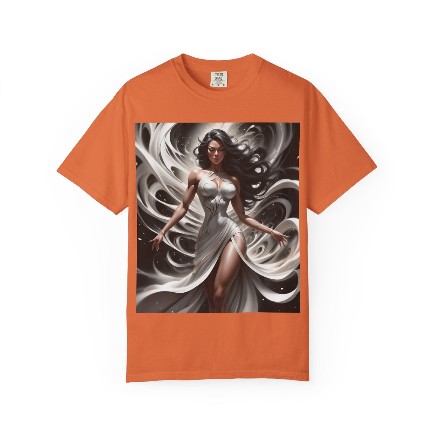 Goddess Art T-Shirt — Elegant White-Draped Fantasy Woman Print