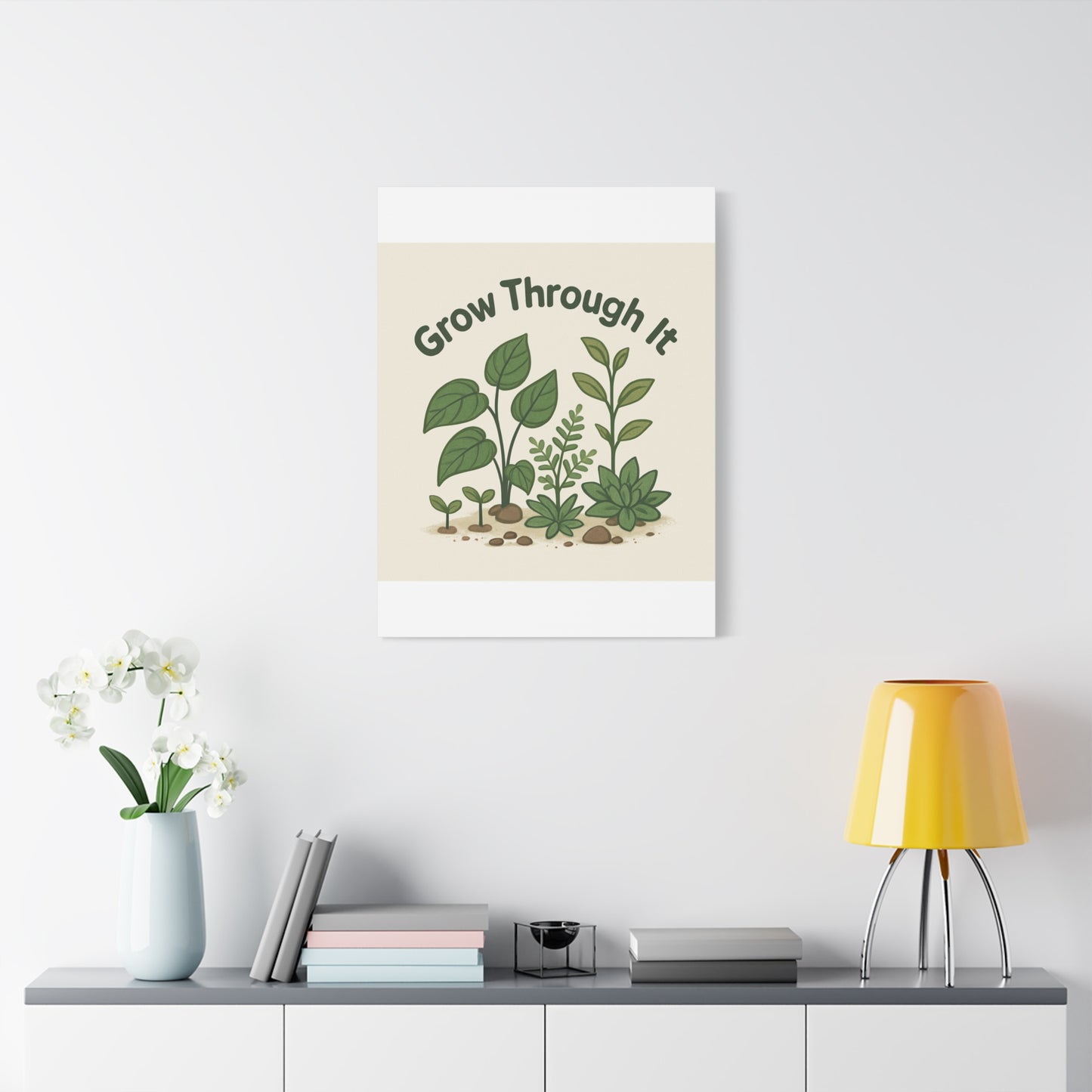 Grow Through It Canvas Wall Art — Botanical Inspirational Quote Matte Print