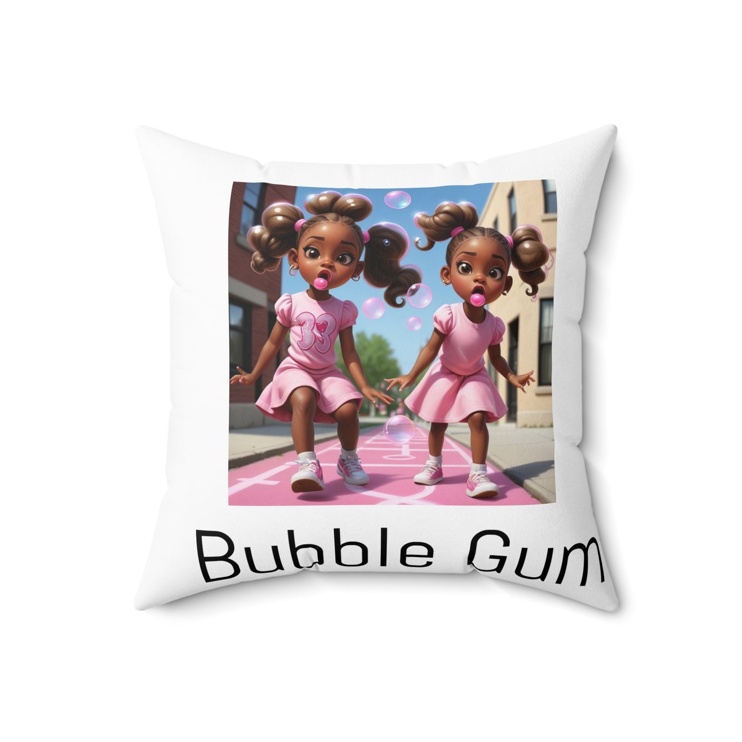 Bubble Gum Sisters Decorative Pillow — Cute Pink Kids Room Throw