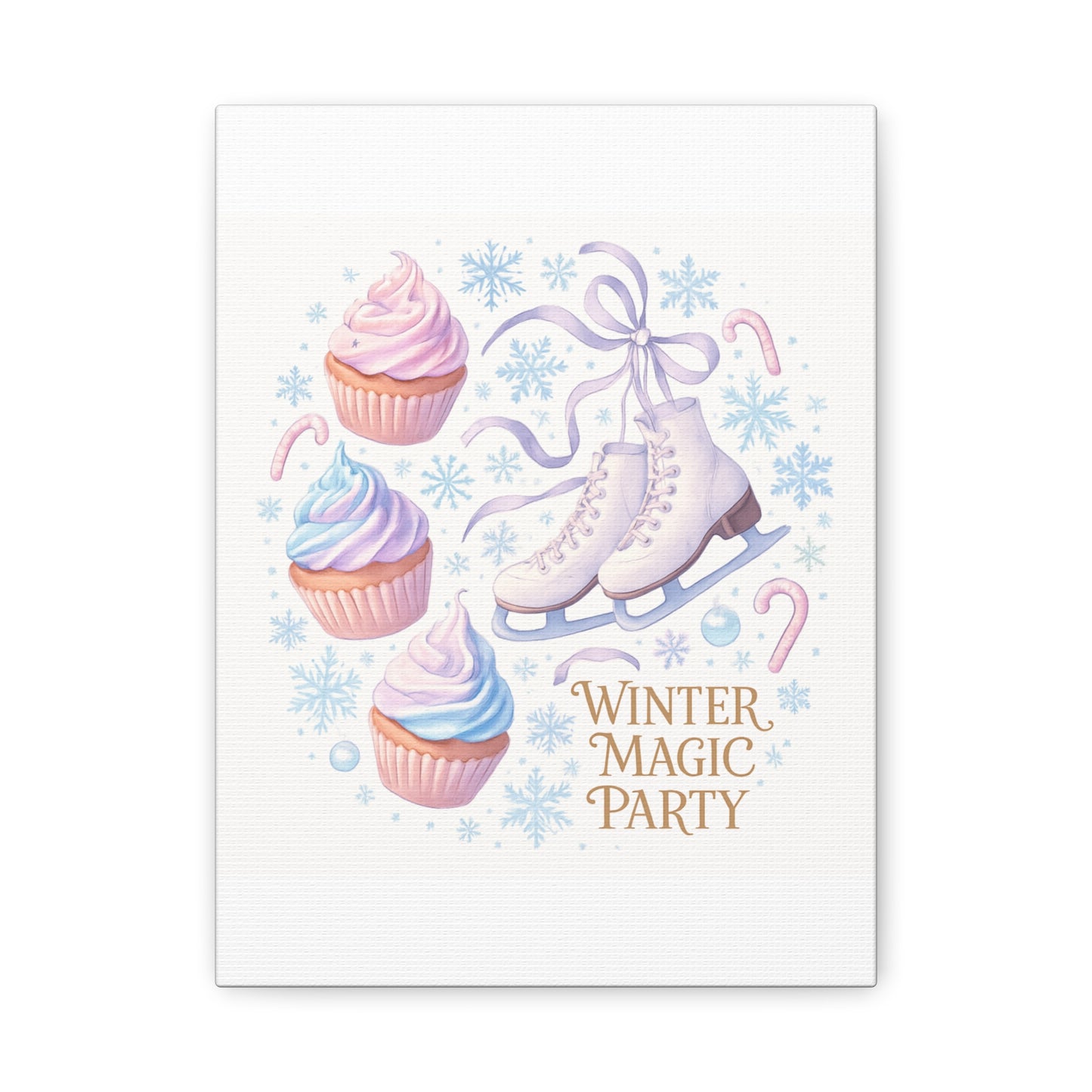 Winter Magic Party Canvas — Ice Skates & Cupcakes Matte Wall Art