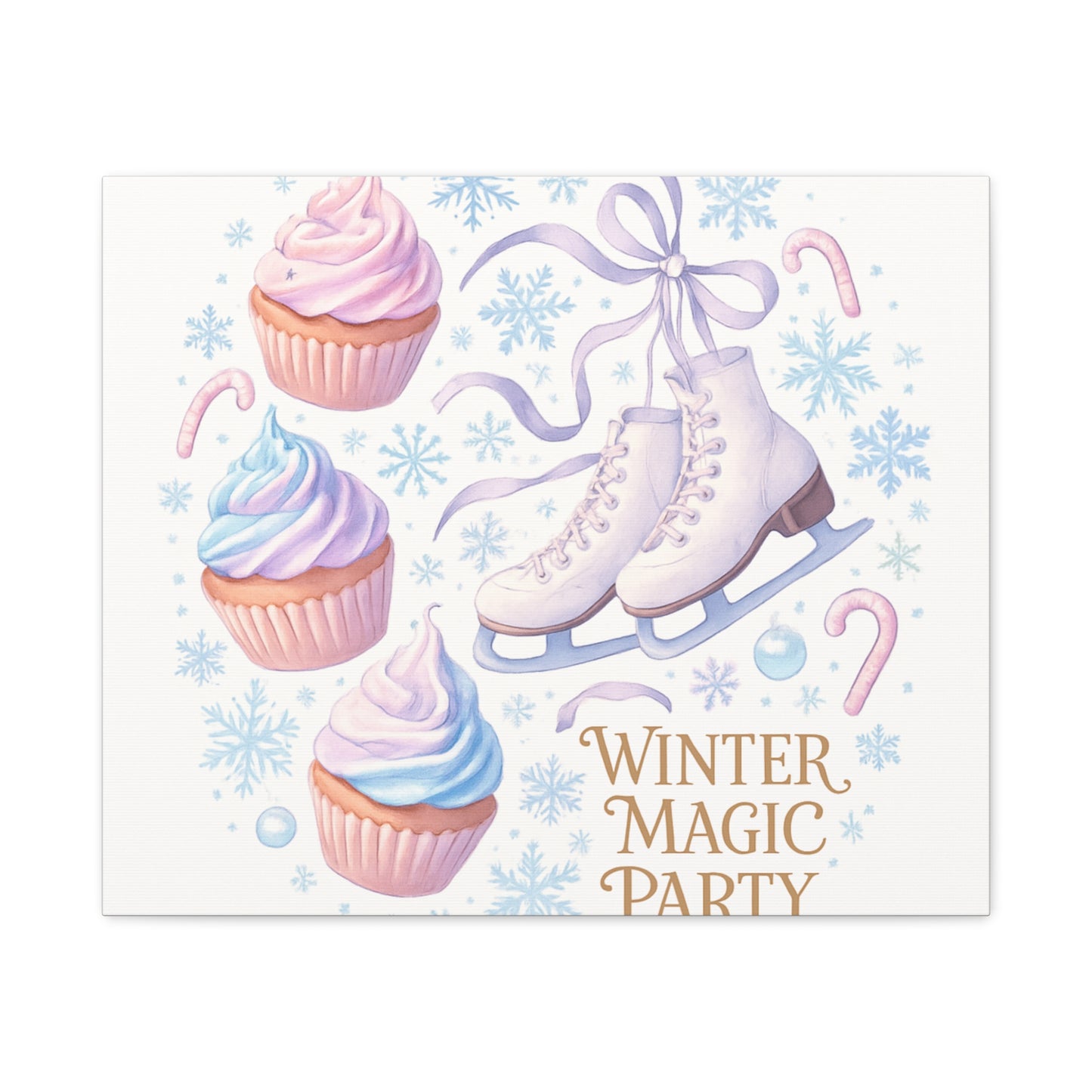 Winter Magic Party Canvas — Ice Skates & Cupcakes Matte Wall Art