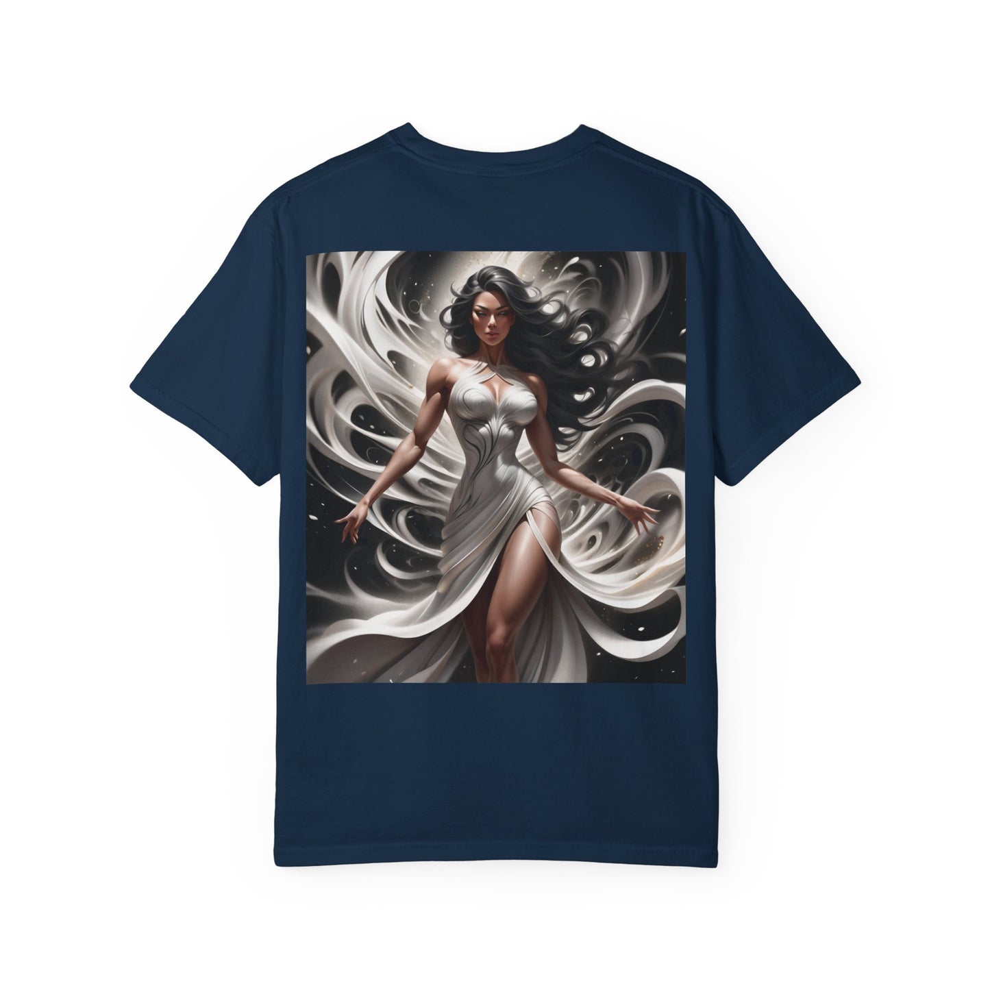 Goddess Art T-Shirt — Elegant White-Draped Fantasy Woman Print