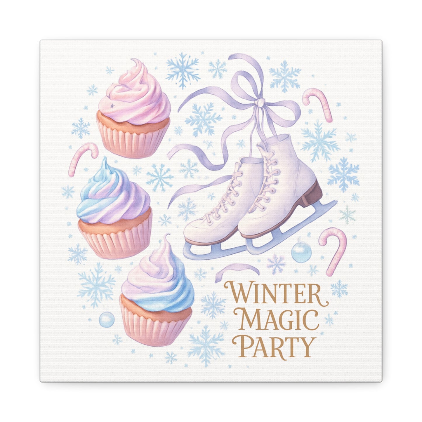 Winter Magic Party Canvas — Ice Skates & Cupcakes Matte Wall Art