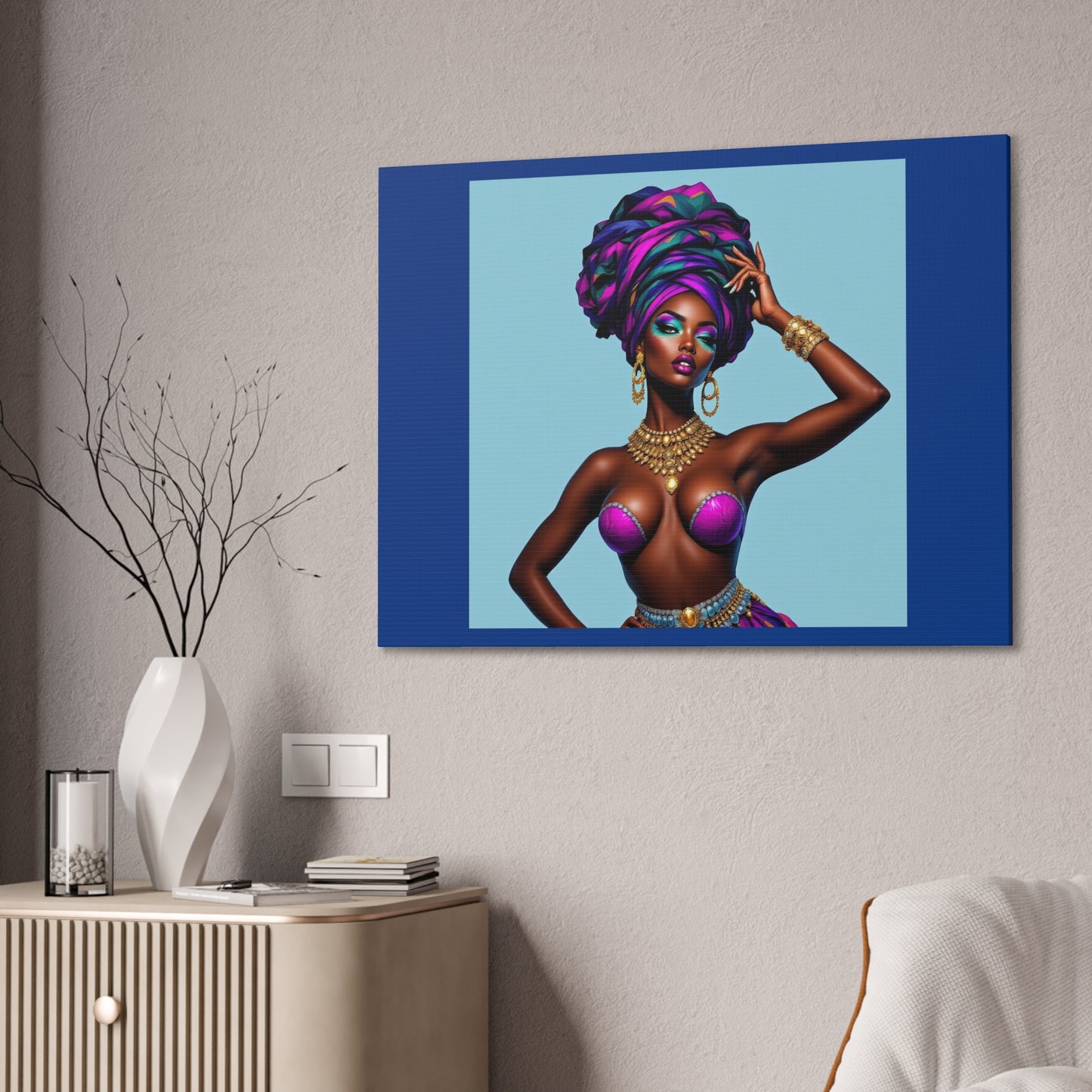 Afro Goddess Canvas Print — Vibrant Headwrap Wall Art